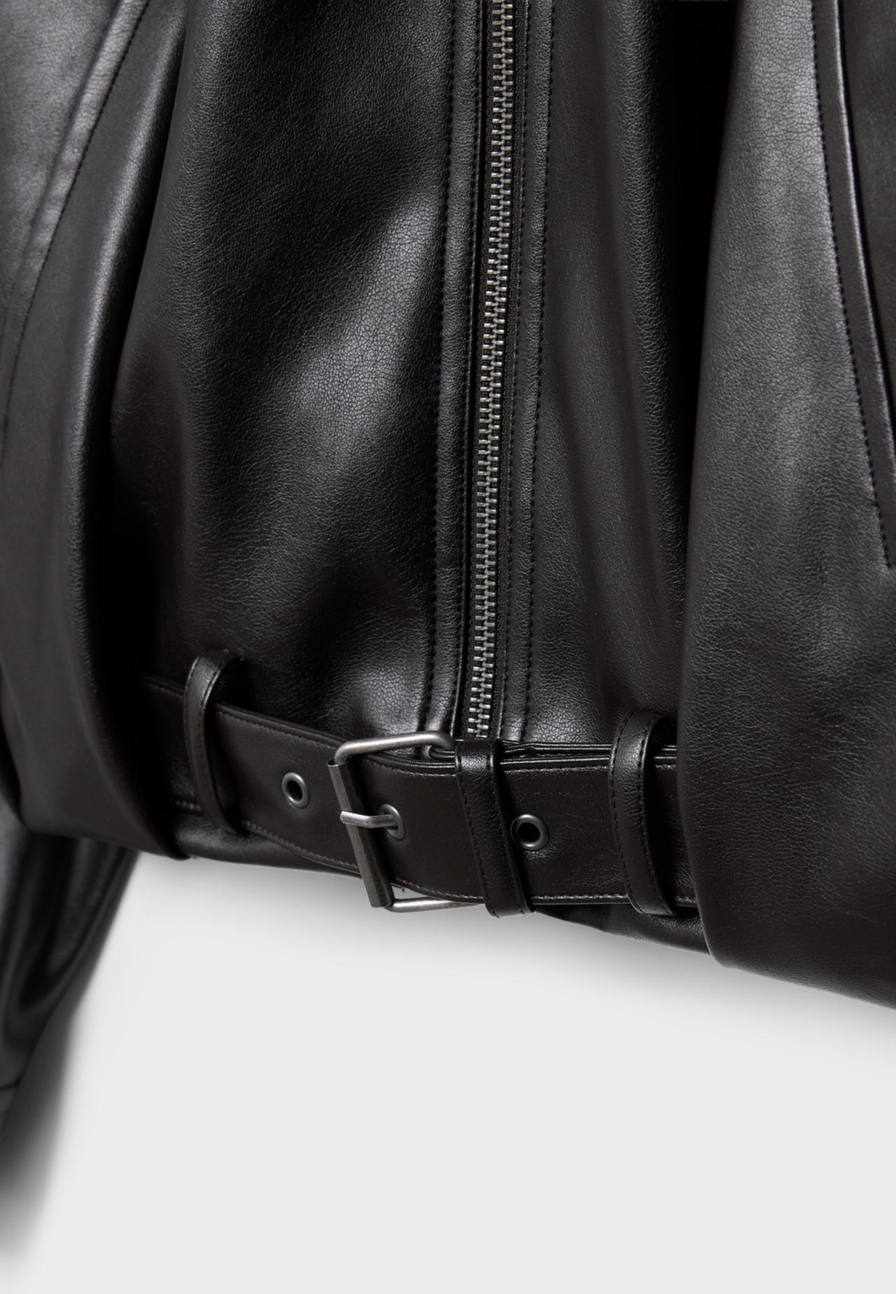 Leather effect belted bomber jacket — Brown