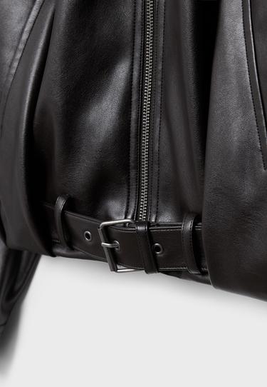 Leather effect belted bomber jacket — Brown 9