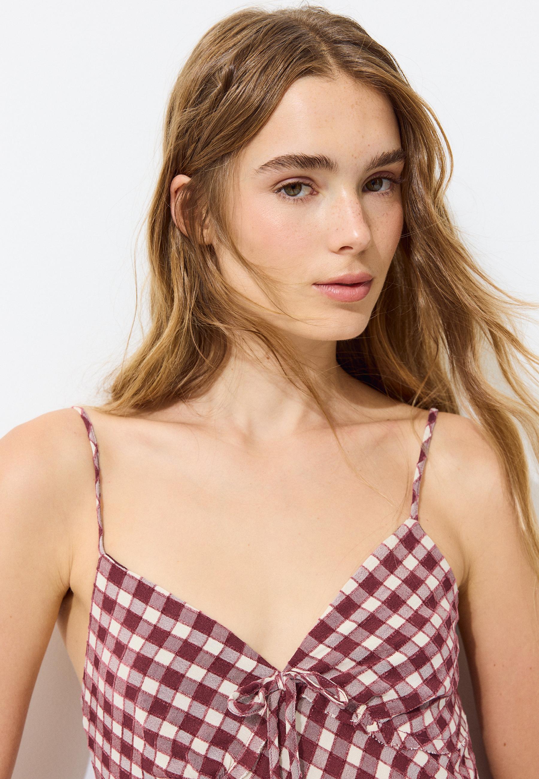 Stradivarius Μίντι Καρό Φόρεμα Vichy Μωβ Xl