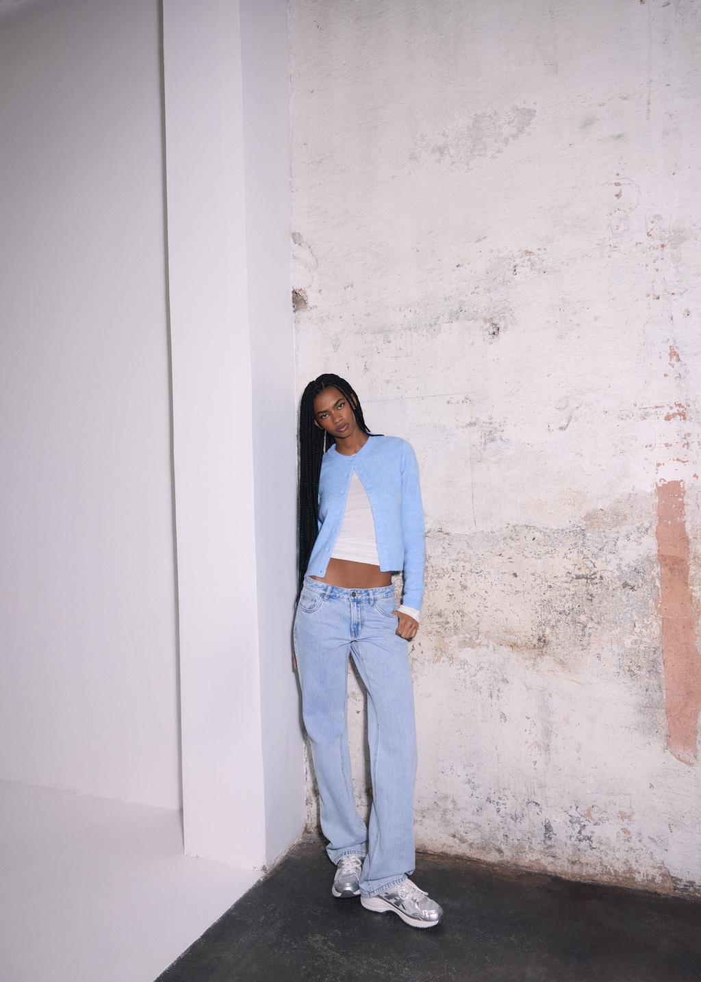 Low straight leg trousers