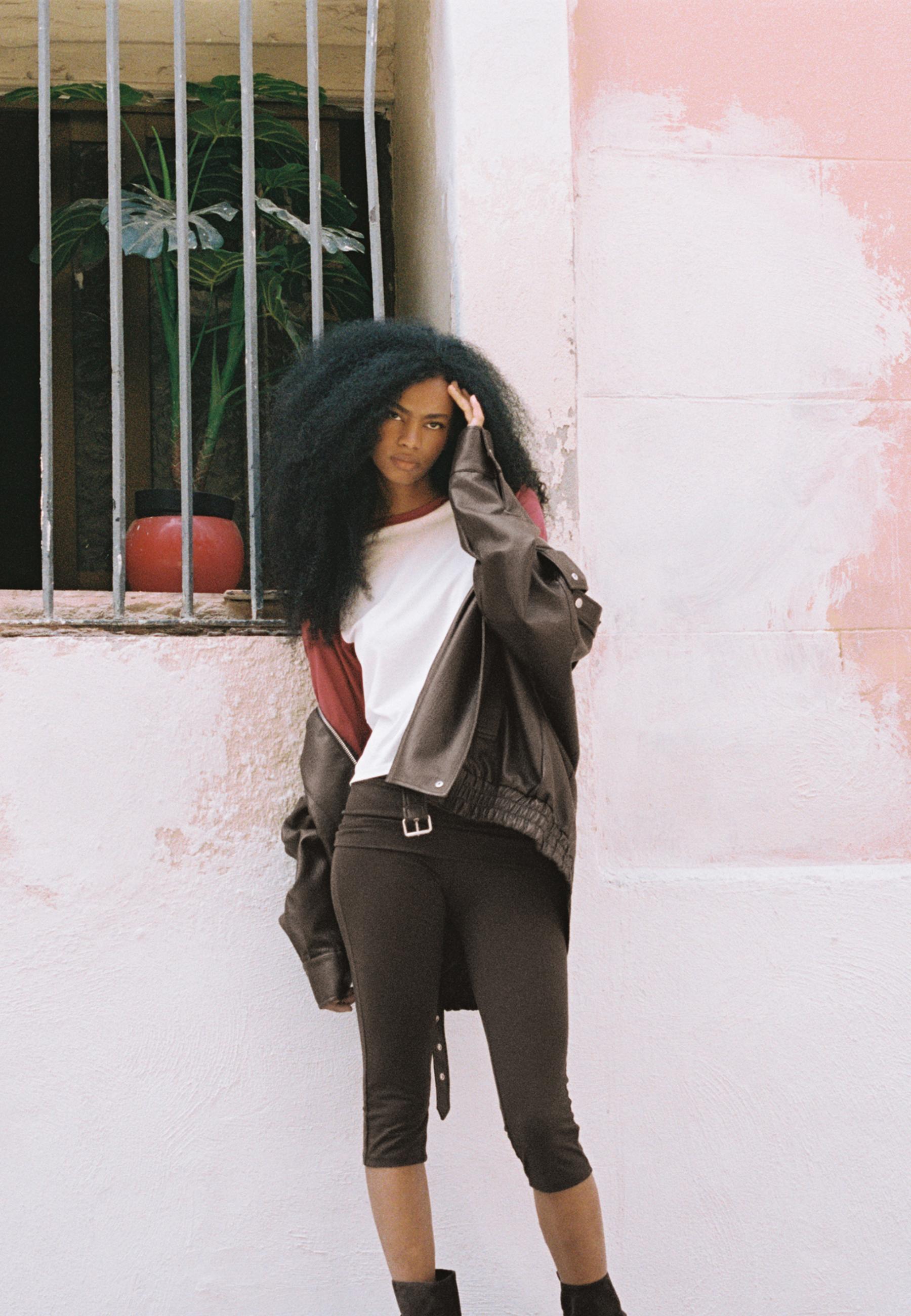 Oversize leather effect lapel jacket — Brown
