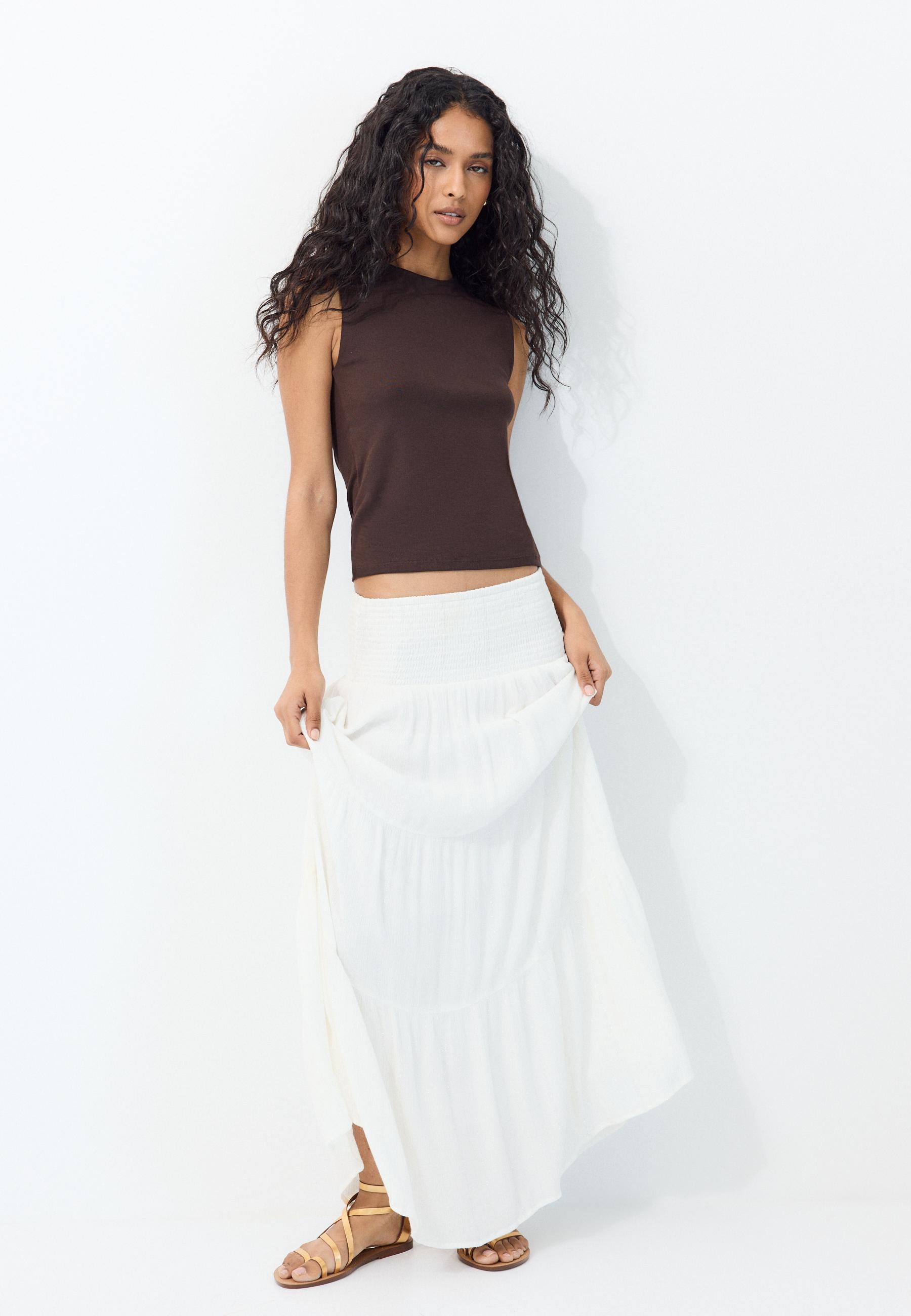 Stradivarius Αμάνικη Μπλούζα Basic Καφέ Xl