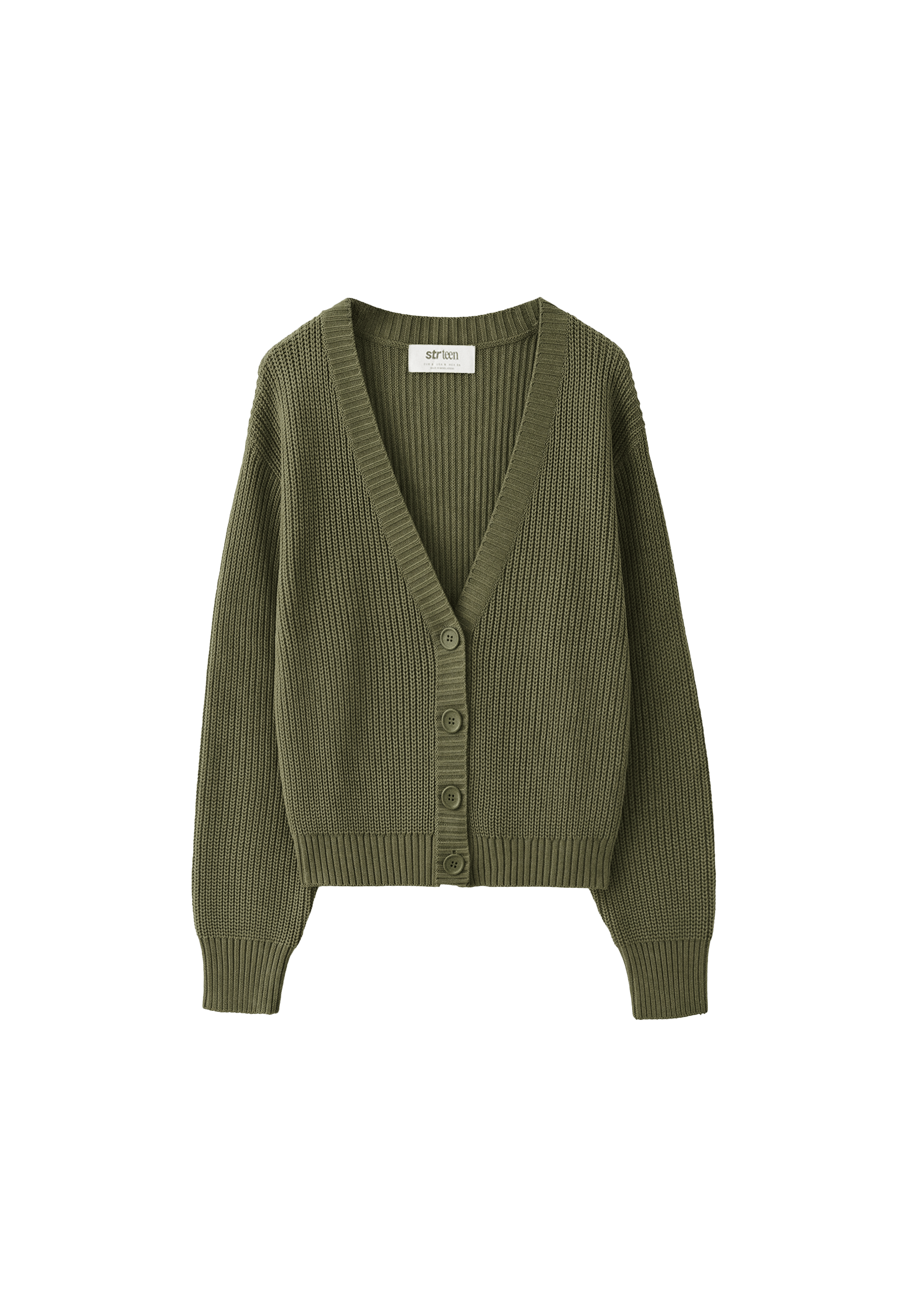 V-neck knit cardigan — Khaki