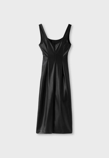 Leather effect midi dress — Black 8