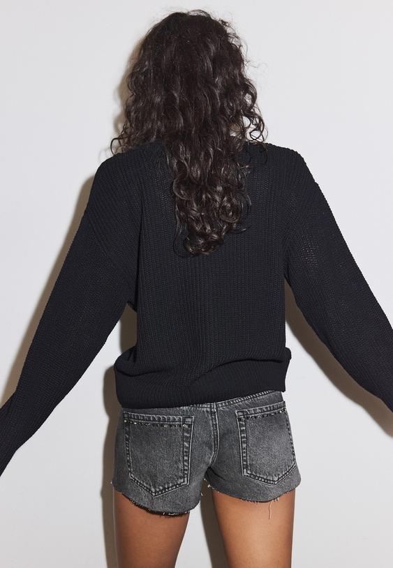 Stradivarius Button-Up Knit Cardigan Black M