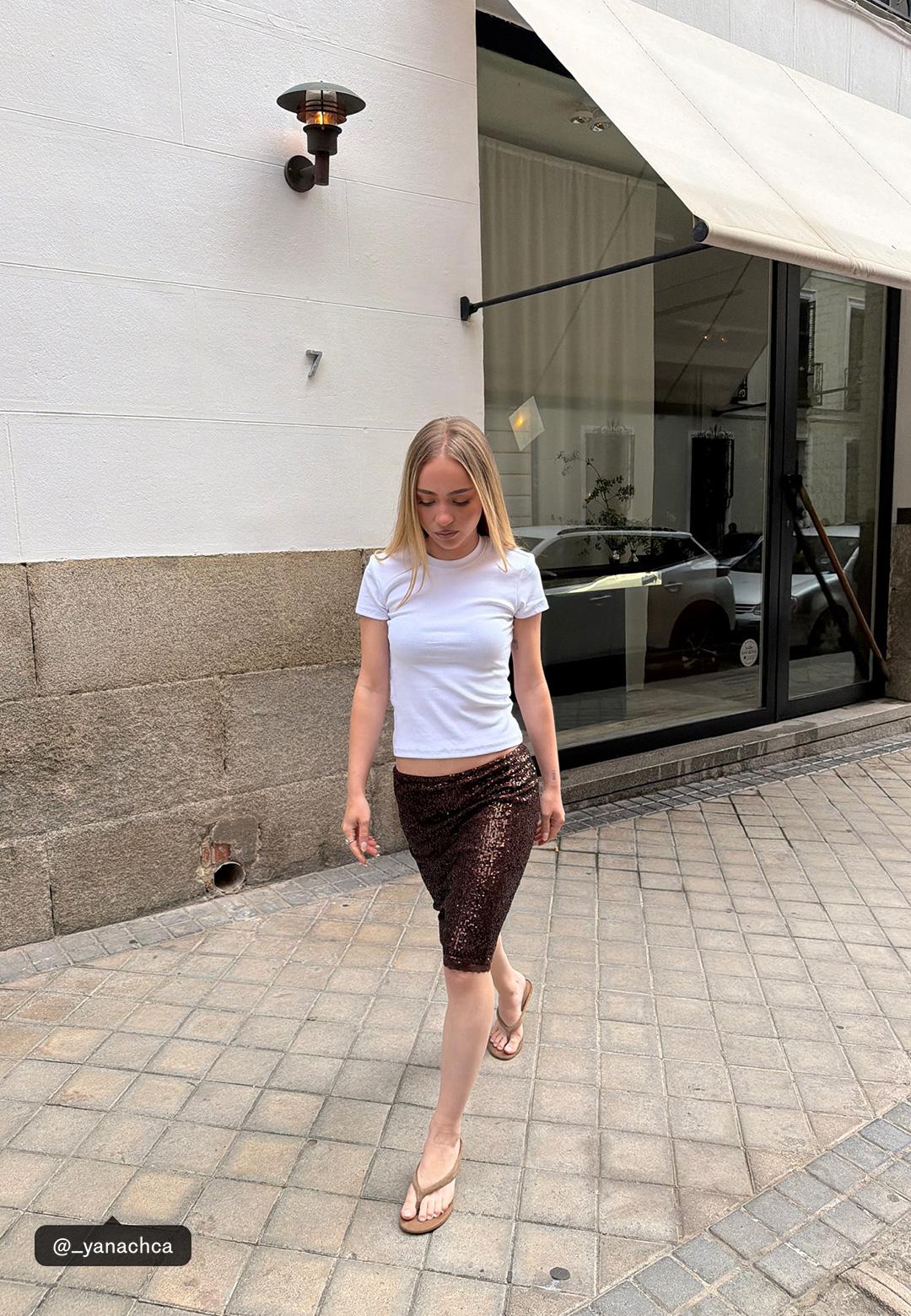Sequin midi skirt — Brown
