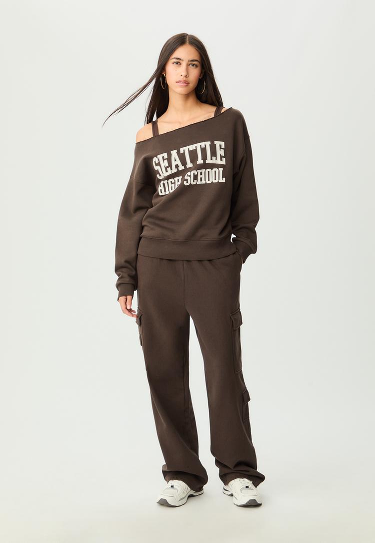 printed boat neck sweatshirt