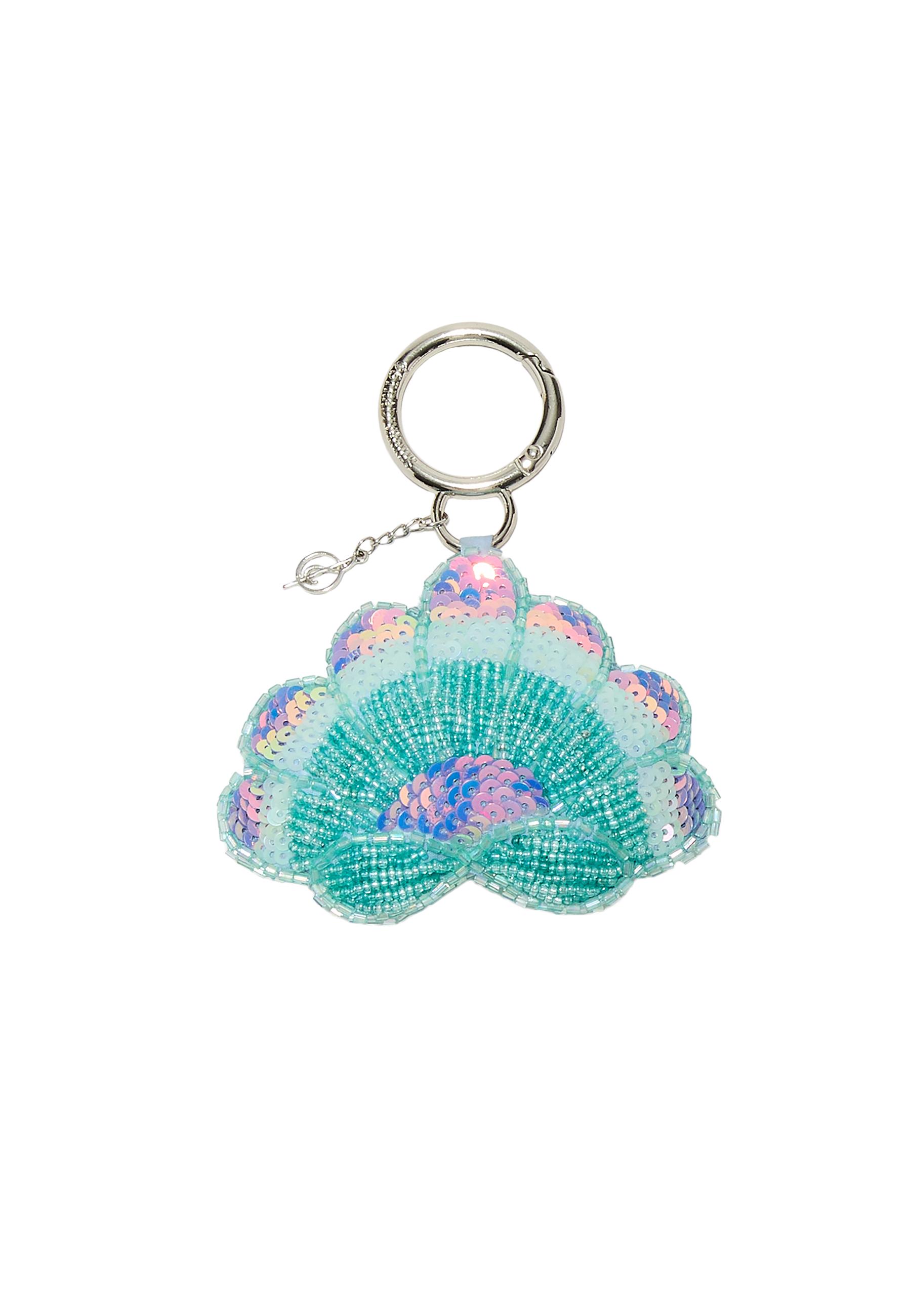 Beaded seashell charm keyring — Sky blue