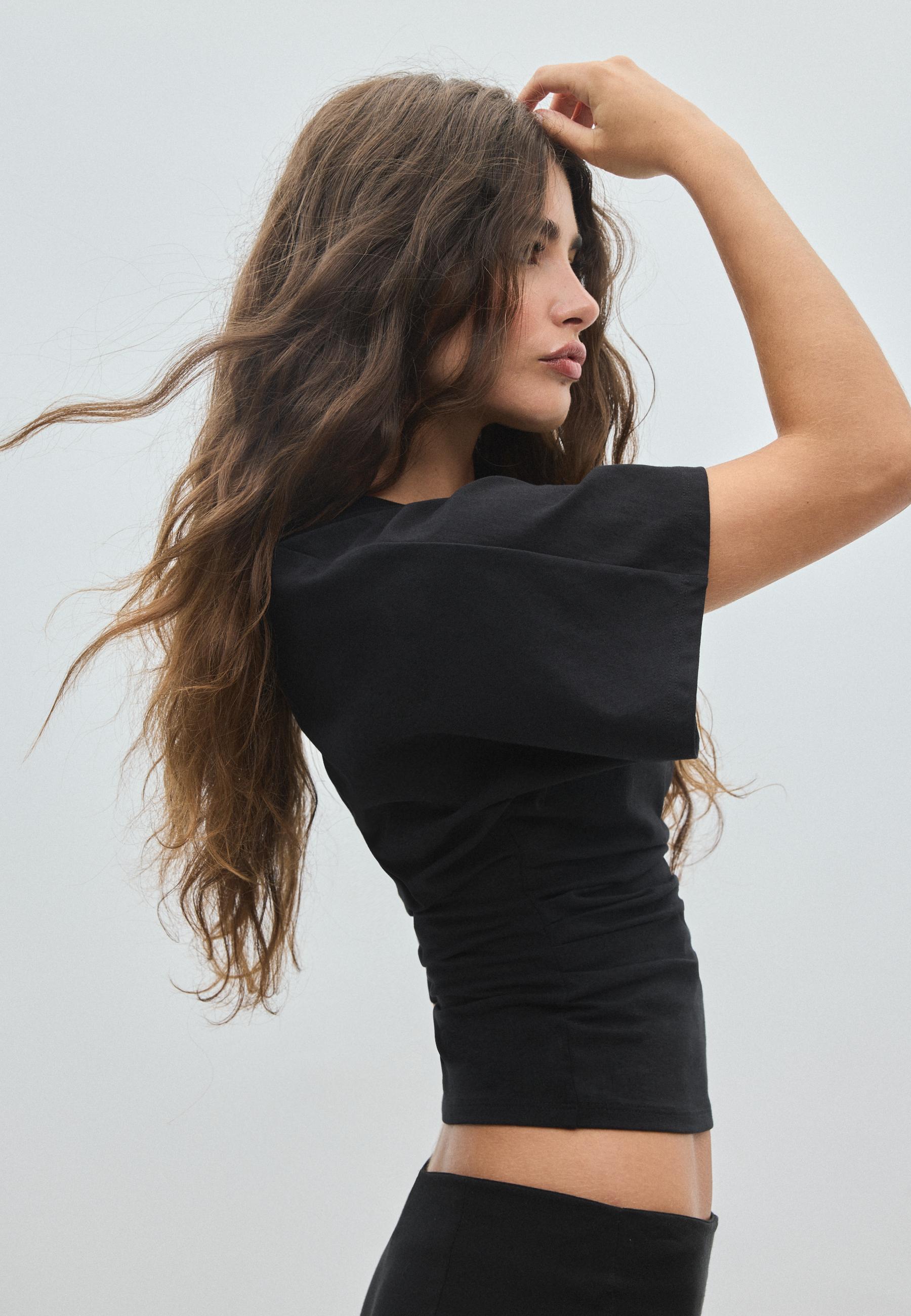 Stradivarius B08 Μπλούζα Με Ιαπωνικό Κοντό Μανίκι Μαύρο Xl