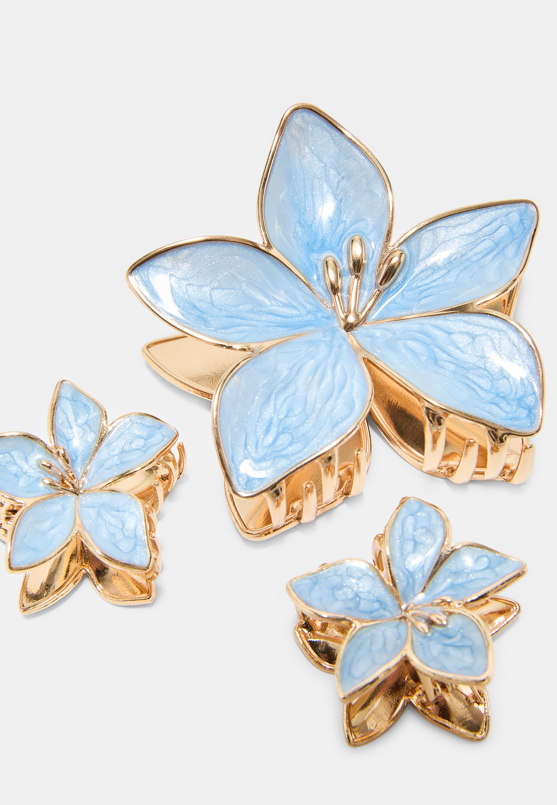 Set of 3 flower clips — Turquoise