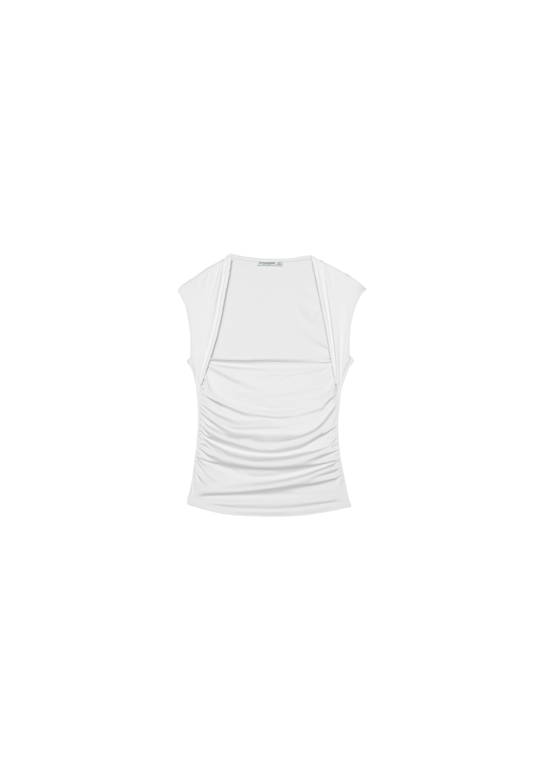 Polyamide Ruched Square Neck T-Shirt — Ecru (alternate view)