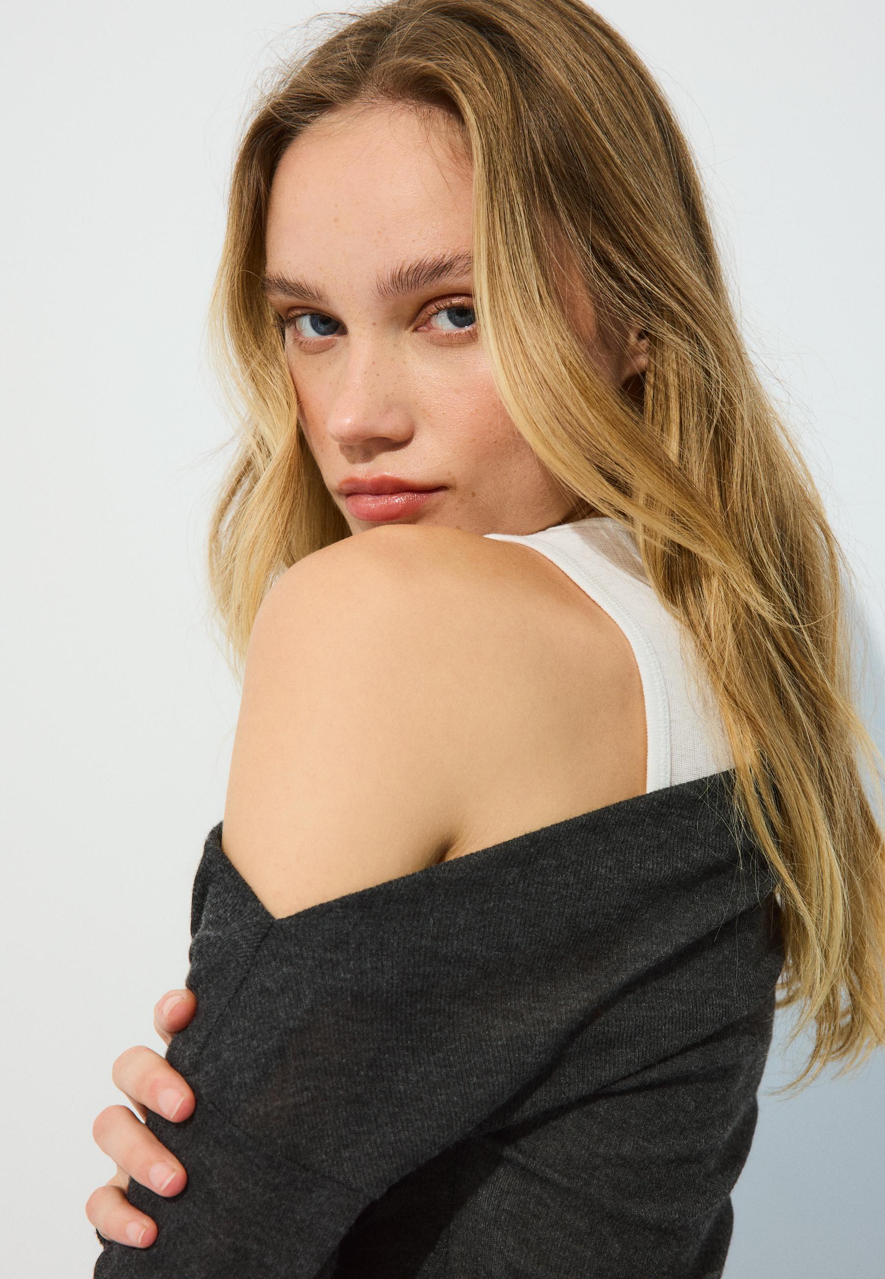 Asymmetric double T-shirt — Dark grey