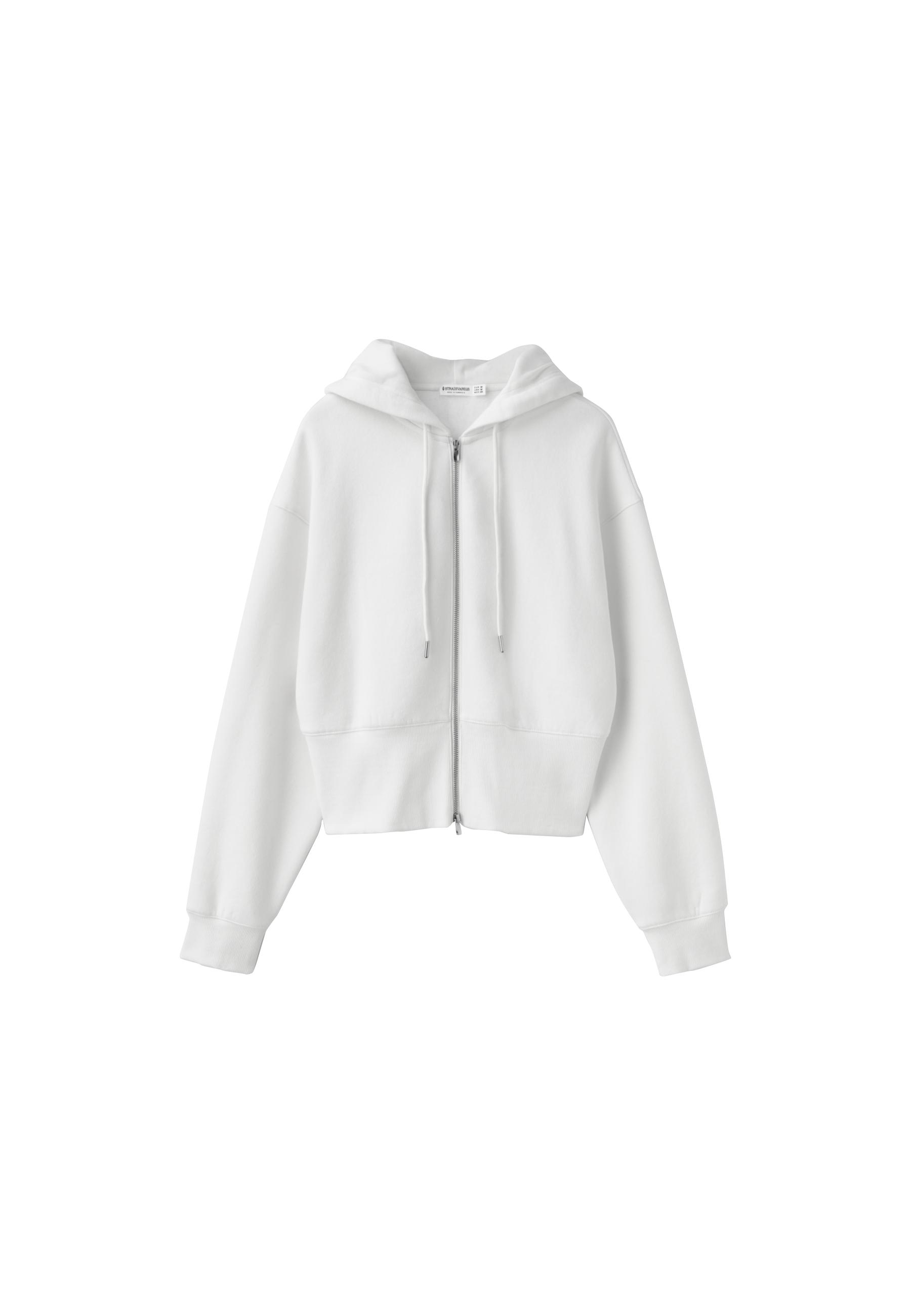 Zip-up hooded sweatshirt — Ecru