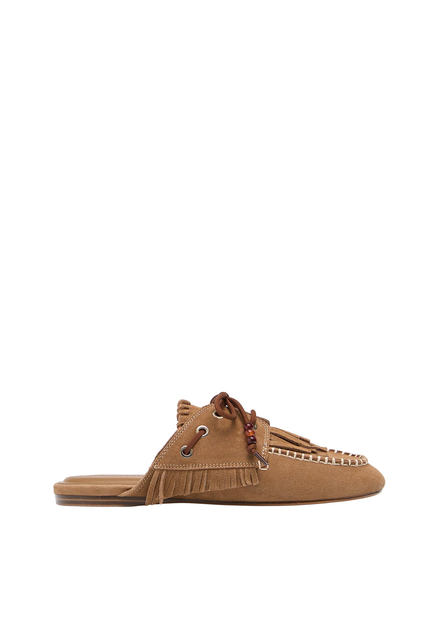 Backless leather loafers with charms — BEIGE