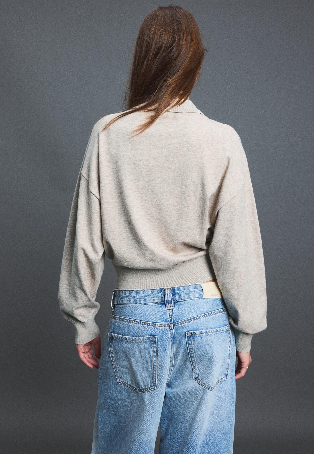 Polo collar knit jumper — Stone