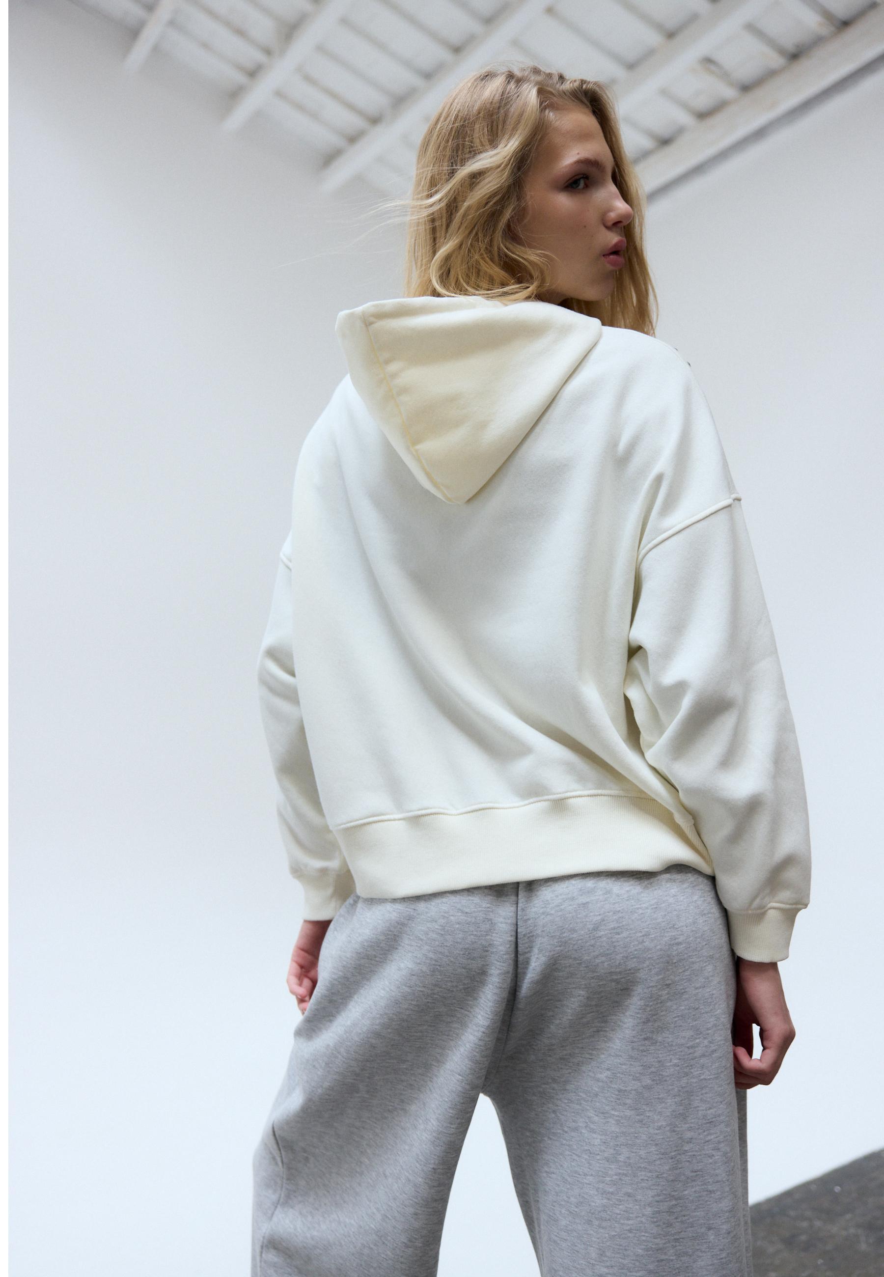Studded Embroidered Hooded Sweatshirt — Ecru