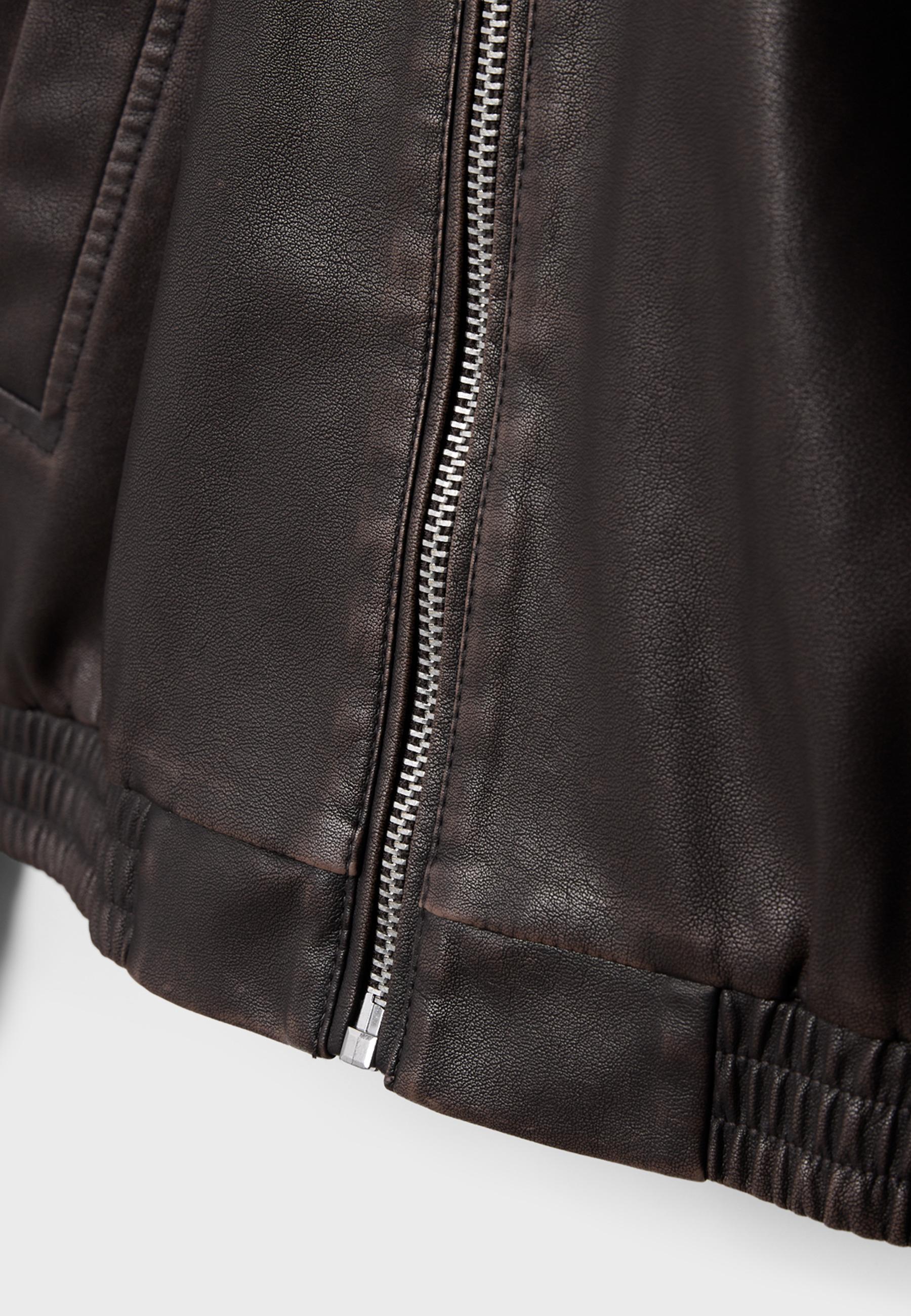 Washed leather effect oversize jacket — Brown