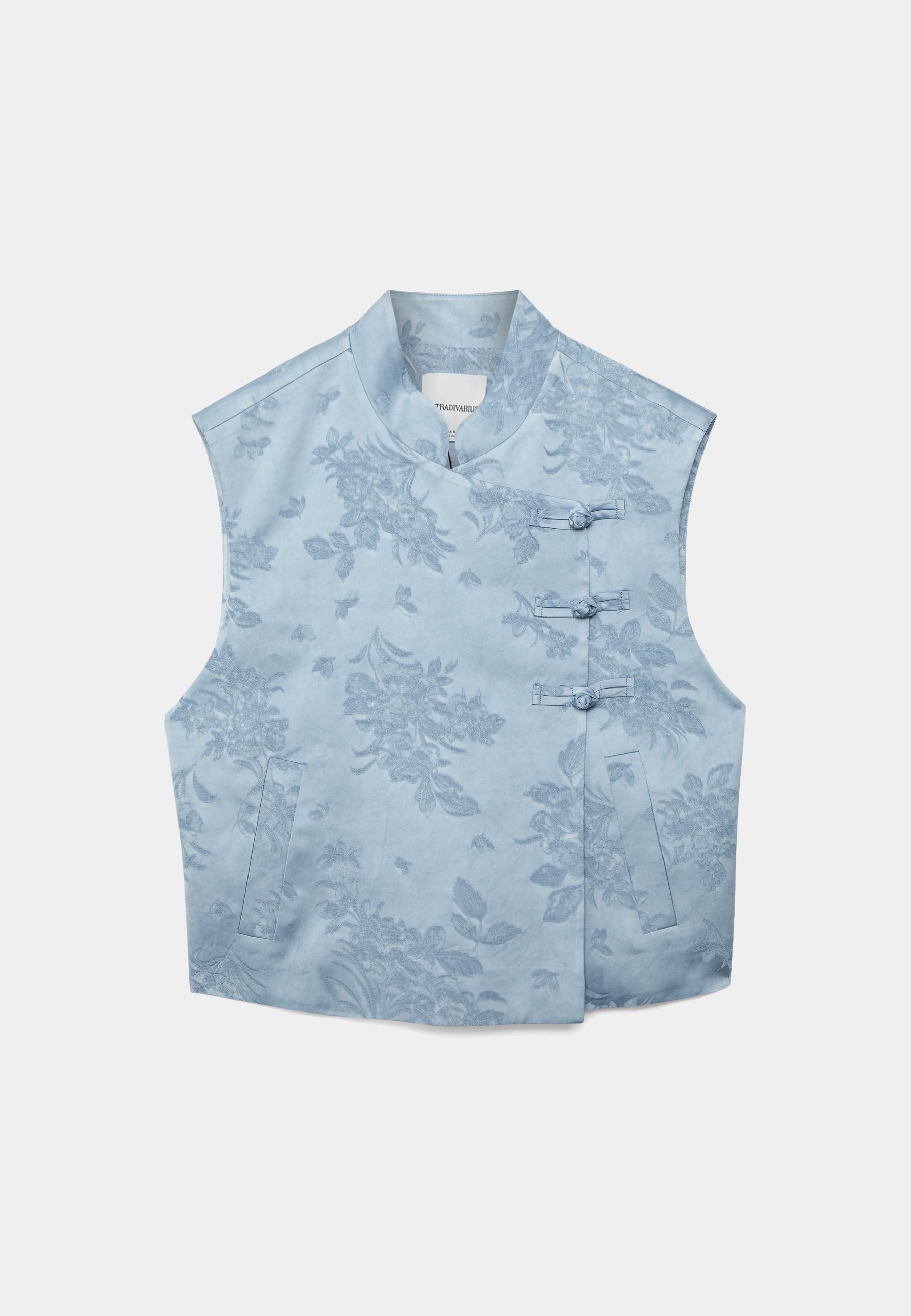 Stand collar waistcoat with toggles — Sky blue
