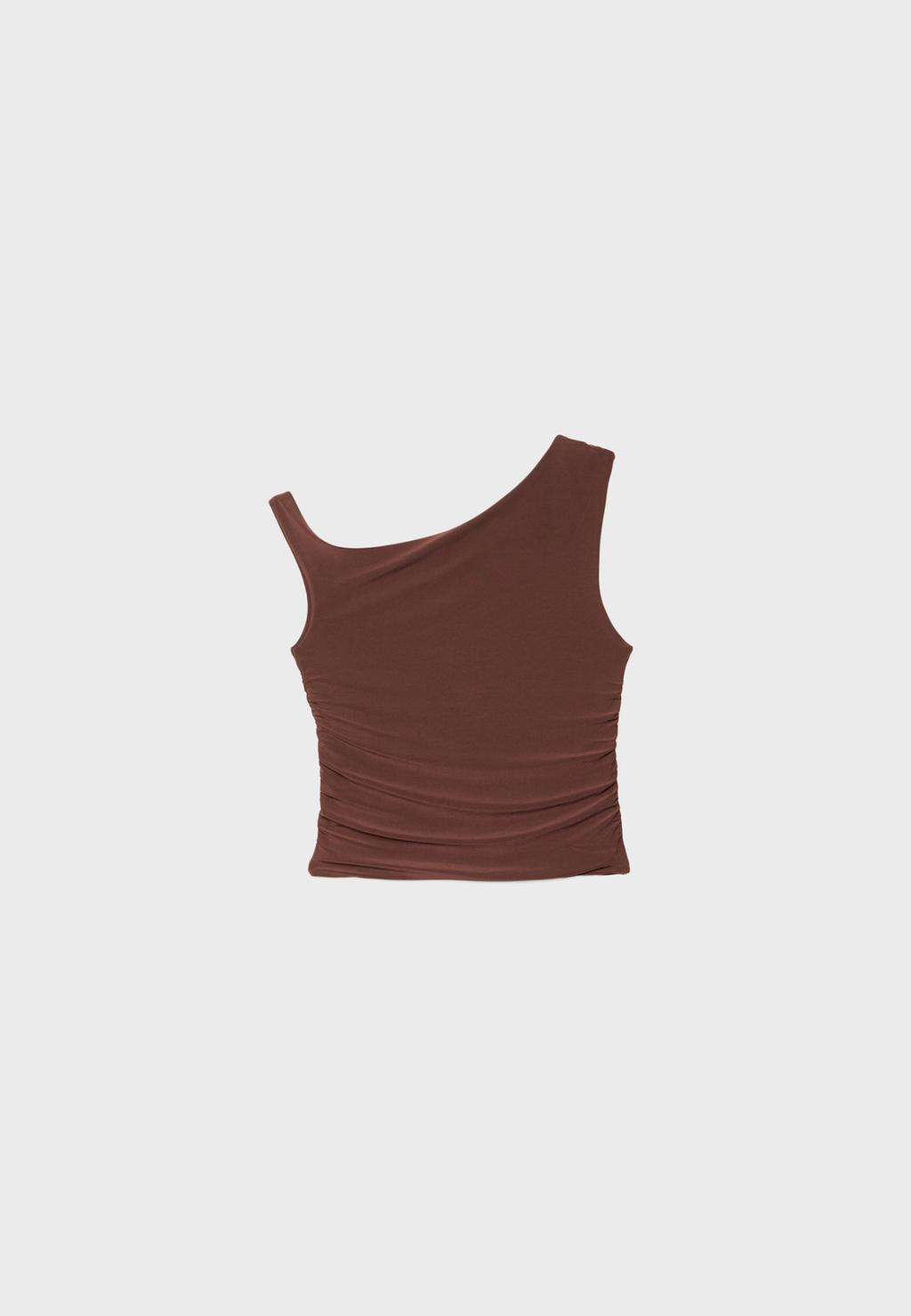Camiseta corta asimétrica frunce