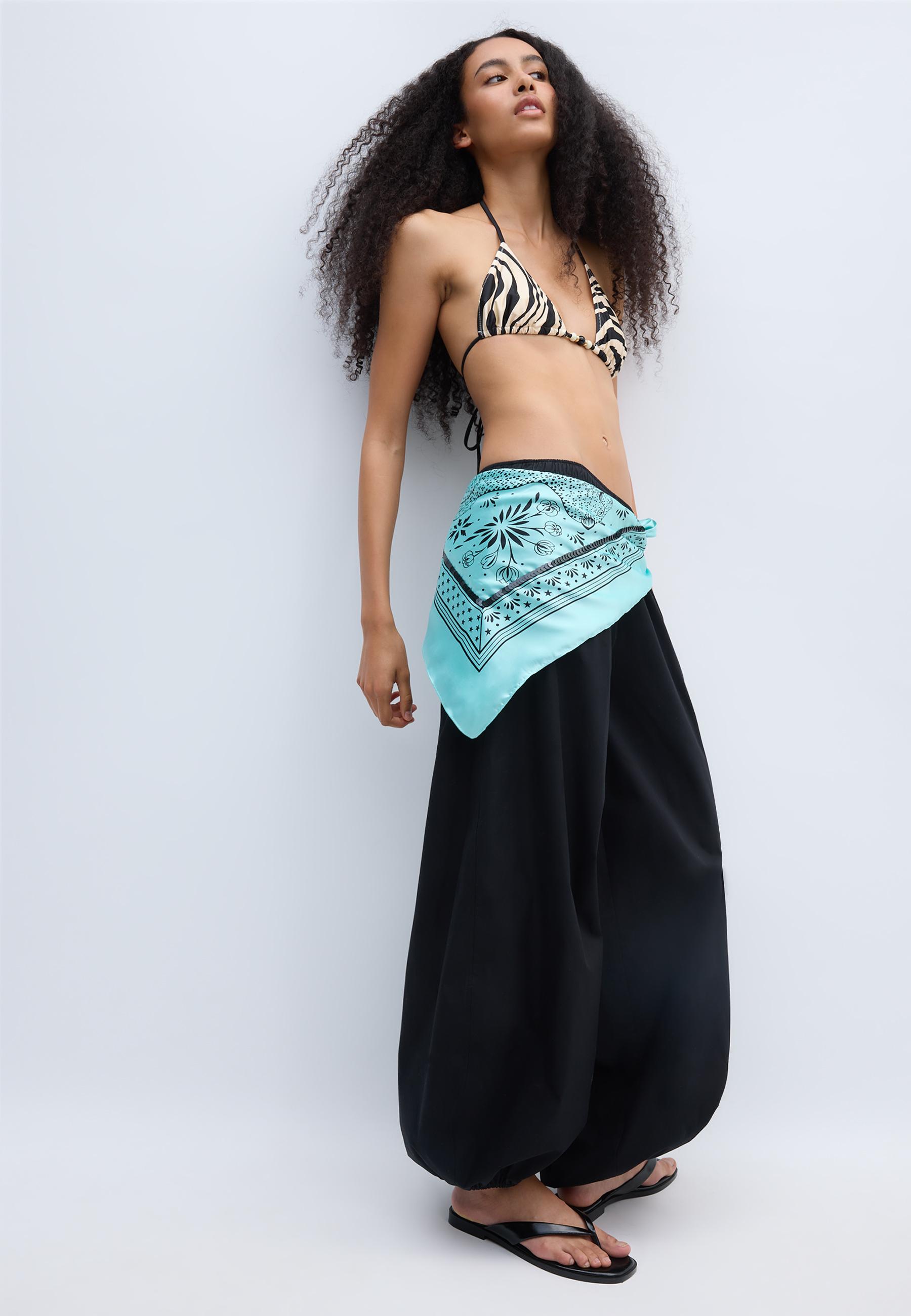 Sequined row print scarf — Sky blue