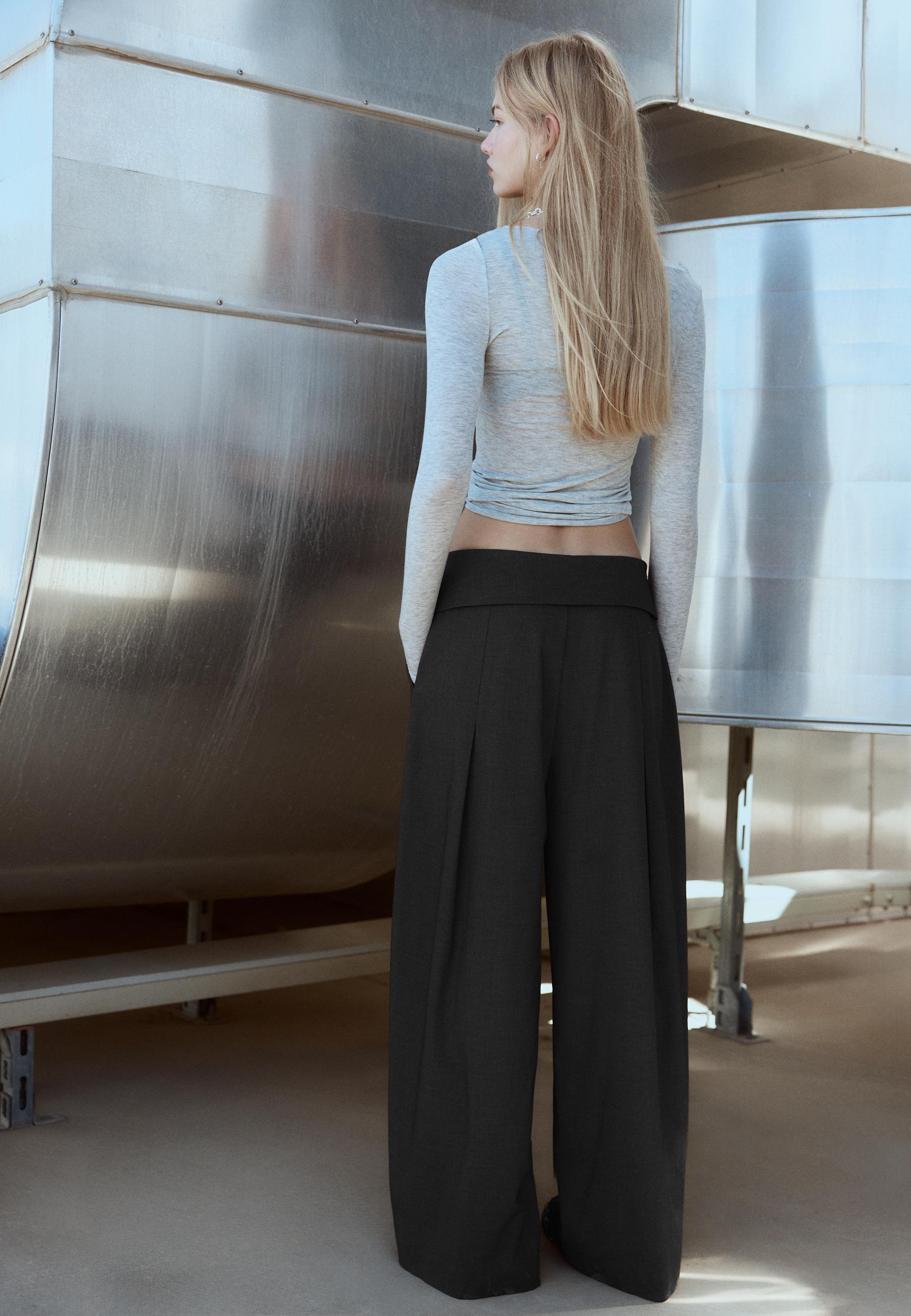 Stradivarius Duble belli geniş paça pantolon görsel 7