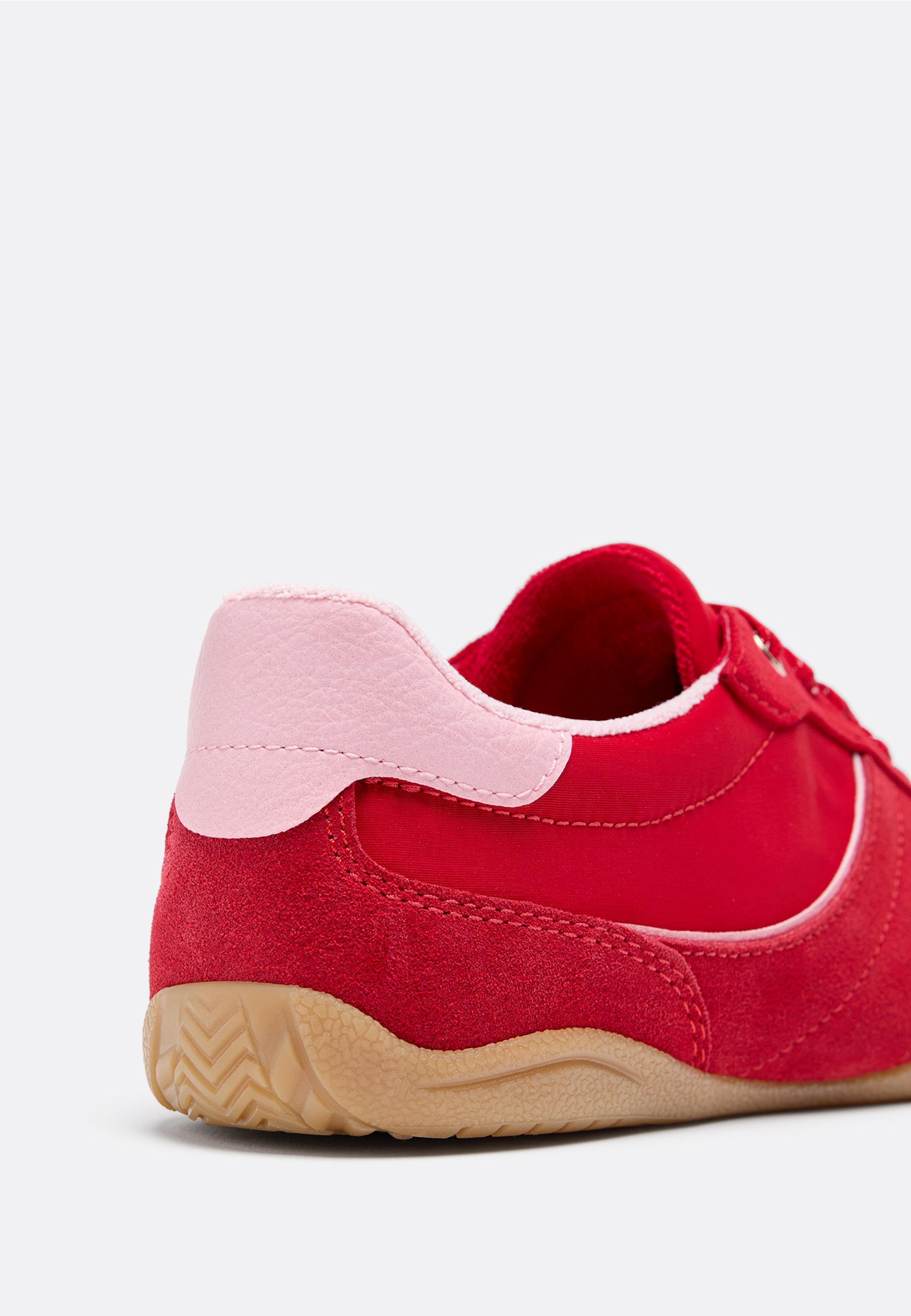 Flat sole trainers with leather details — RED