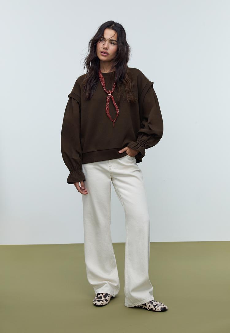 Stradivarius Sweatshirt Med Puffärm Och Kombinerad Ärm Xs
