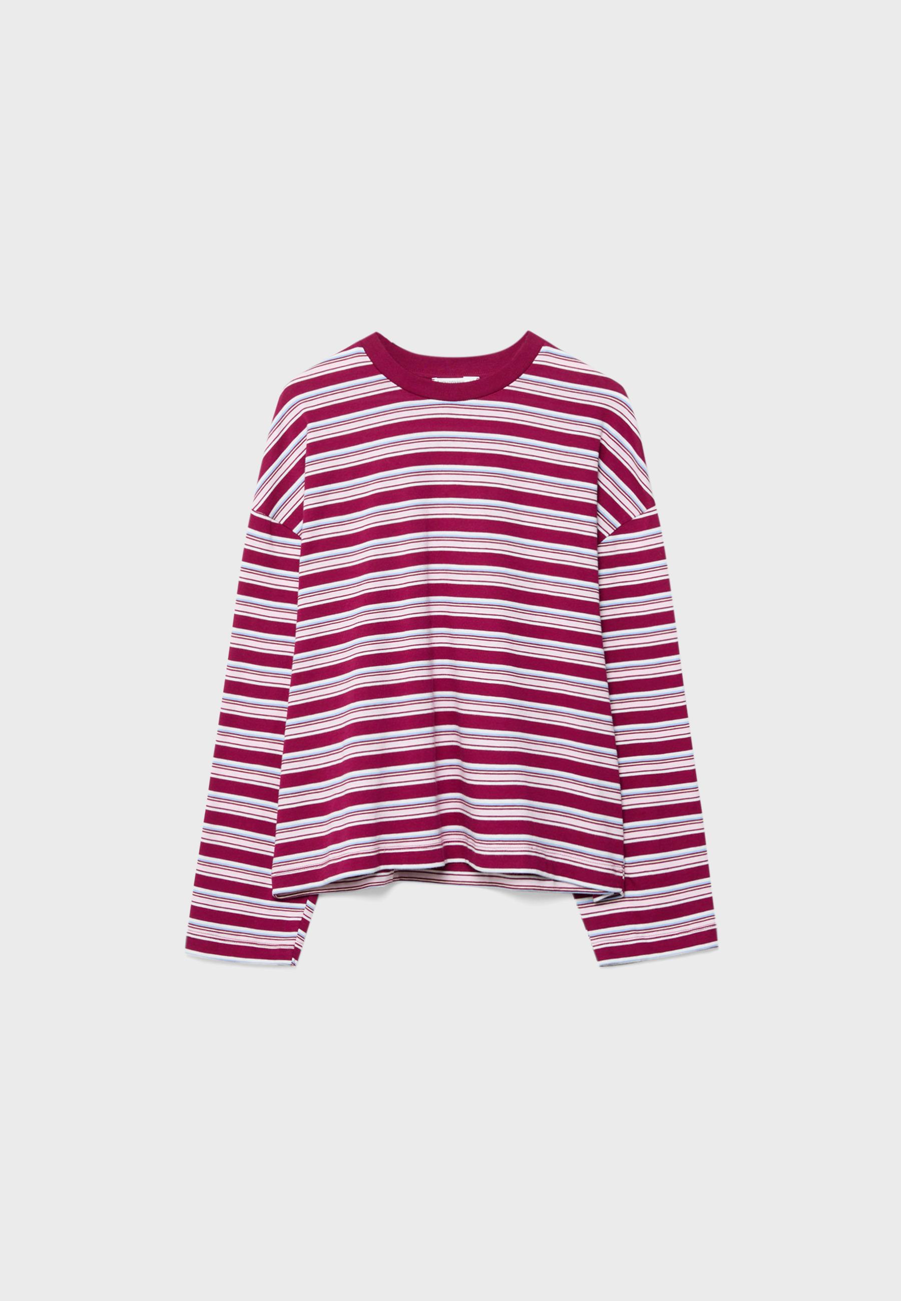 Oversize long sleeve striped T-shirt — Burgundy