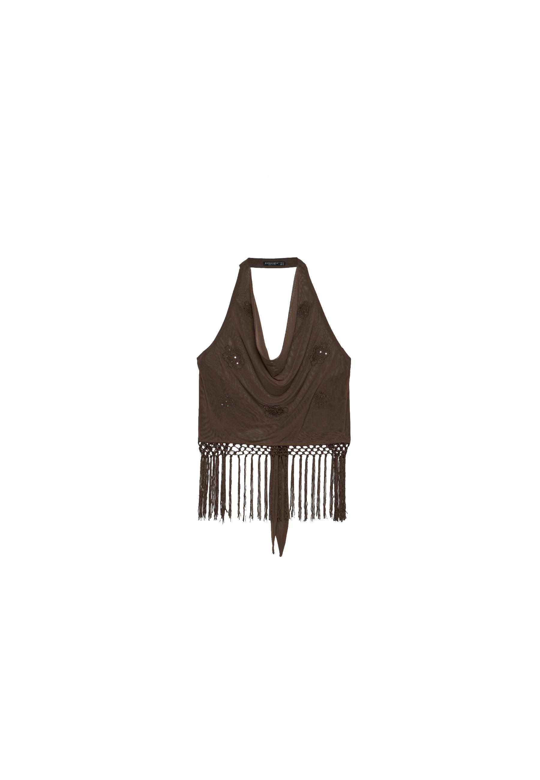 Fringed halter top — Brown