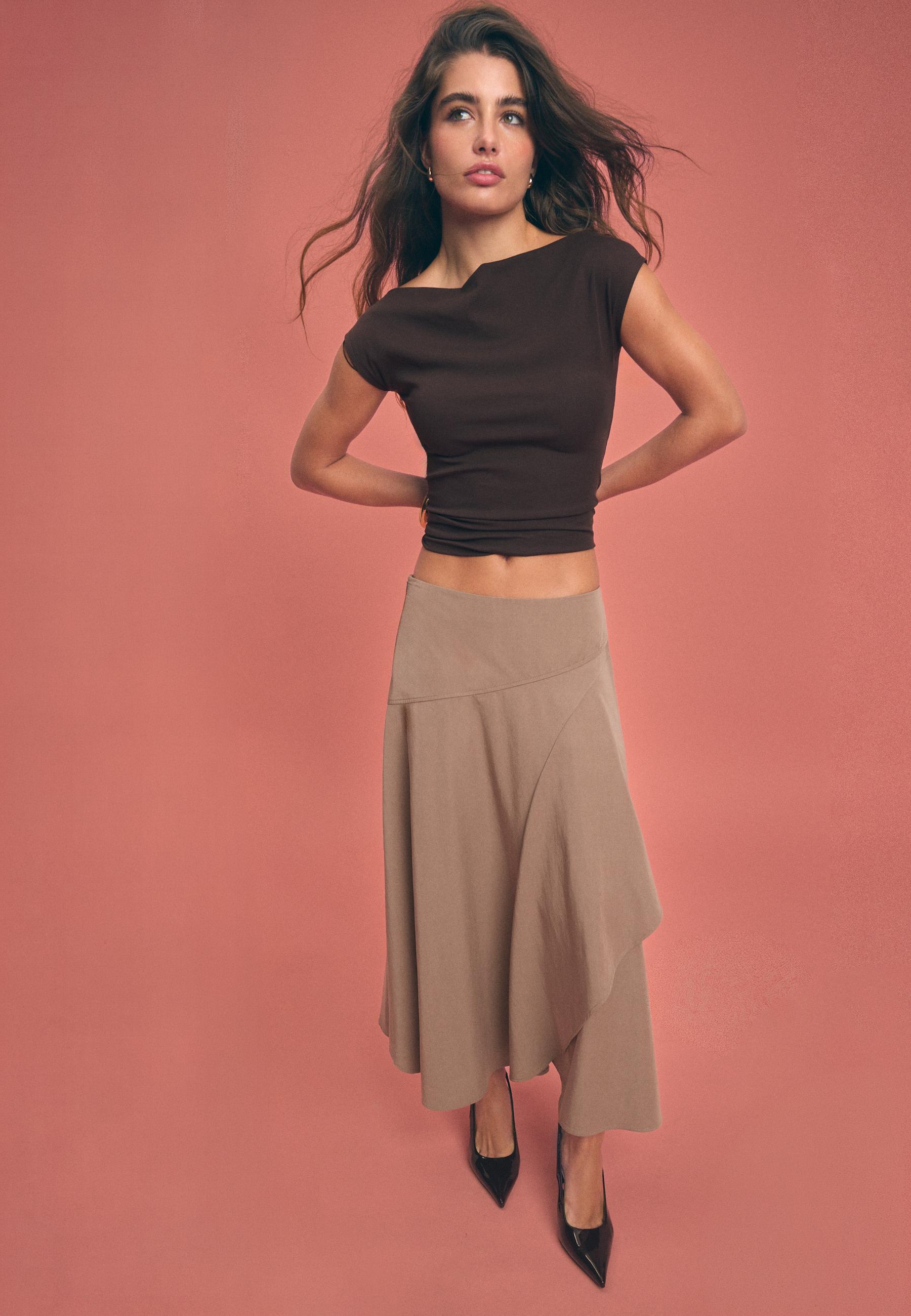 Layered midi skirt — Stone