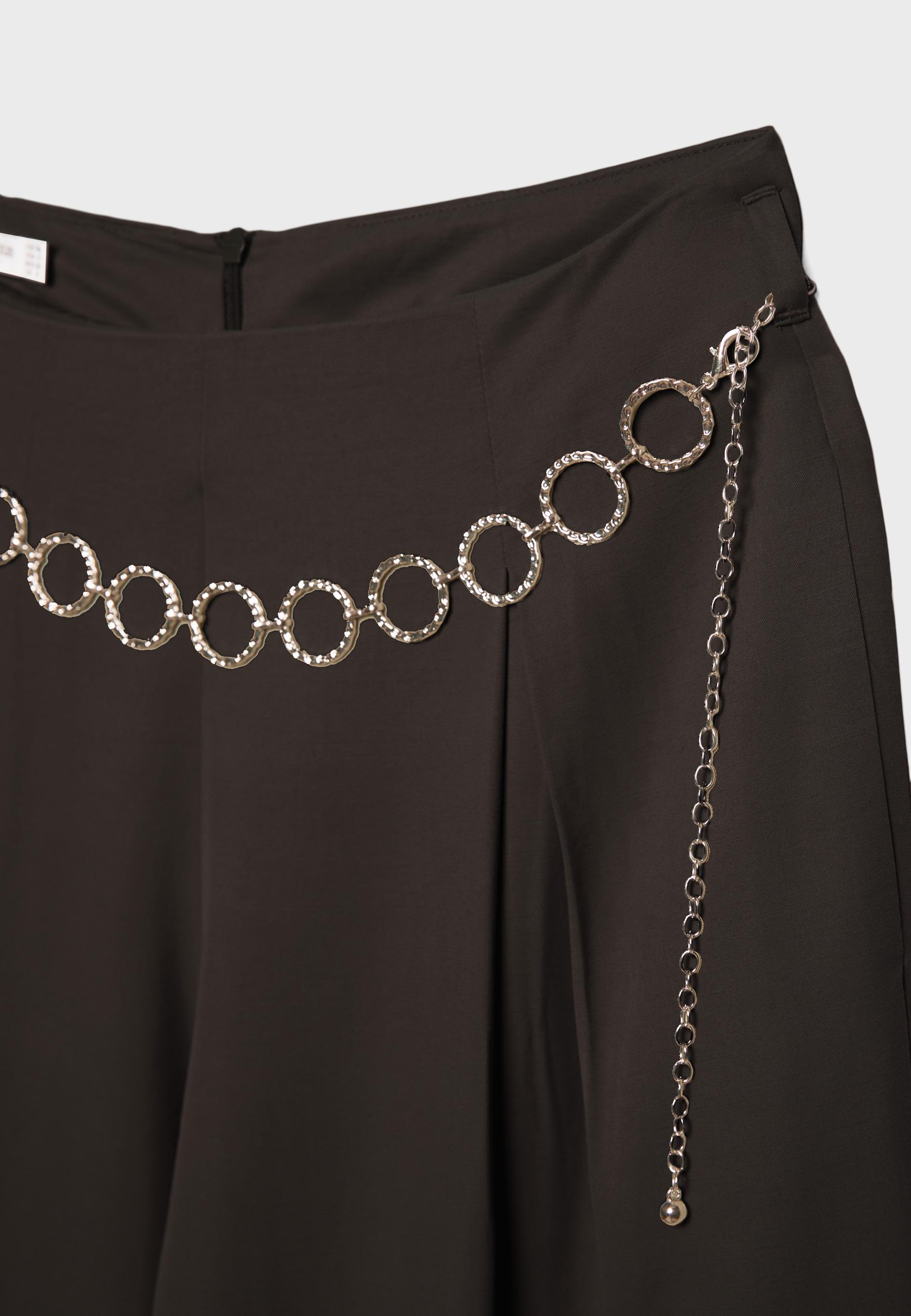 Lyocell darted trousers with chain — Brown