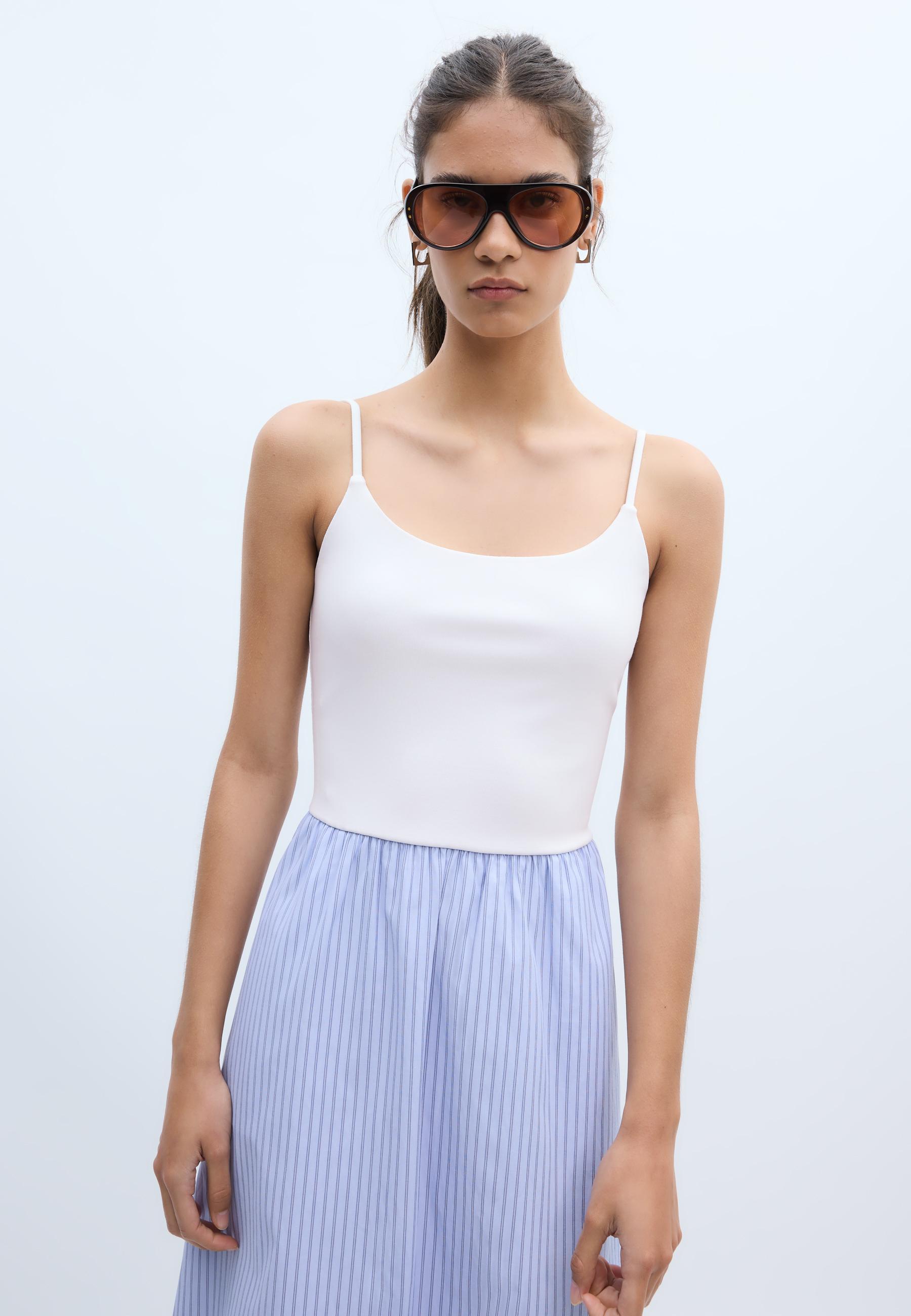 Two-material strappy midi dress — Sky blue