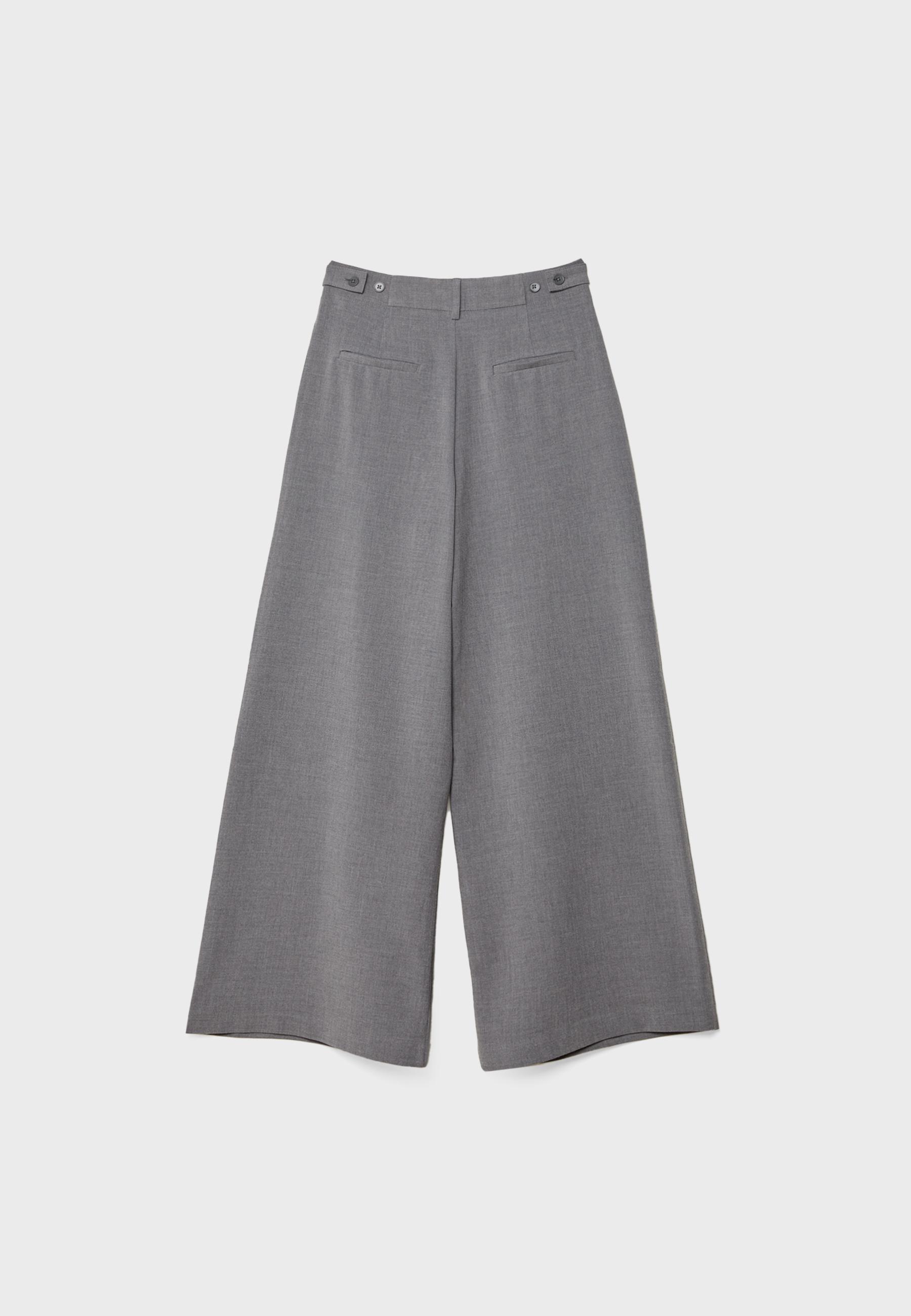 Wide-leg smart trousers with adjustable buttons — Dark grey