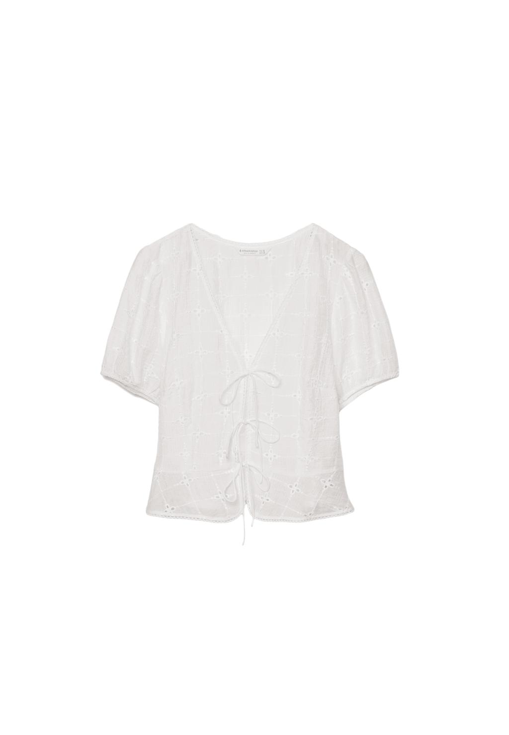Blouse fluide à nœuds brodés