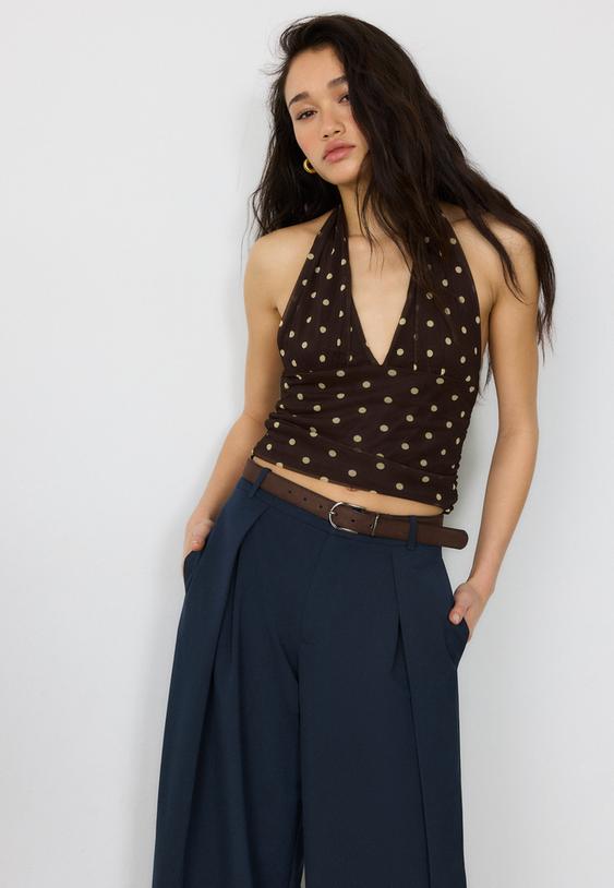 Stradivarius Maxi-Dart Trousers With Belt Dark Blue 4