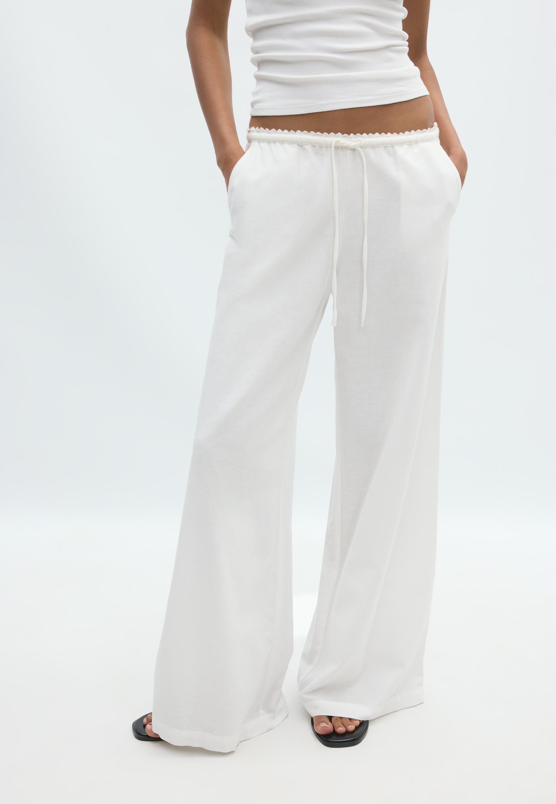 Wide-leg linen-effect trousers — Ecru