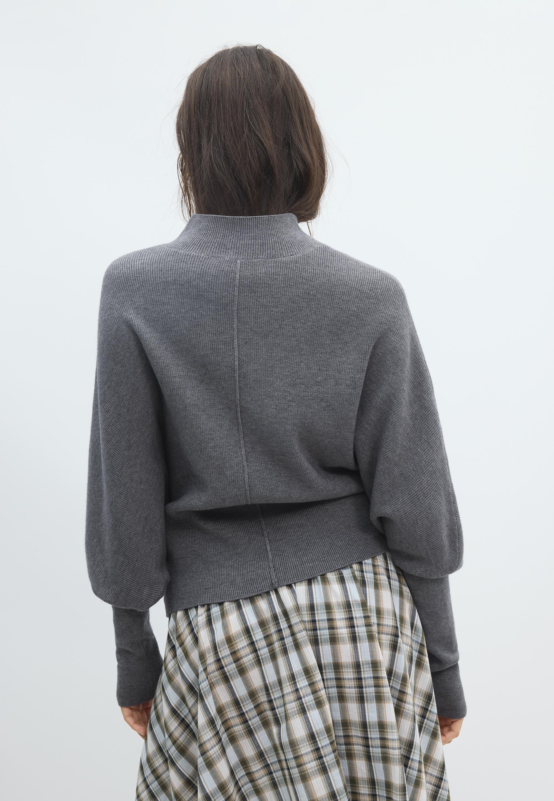 Batwing sleeve mock neck knit sweater — Dark grey