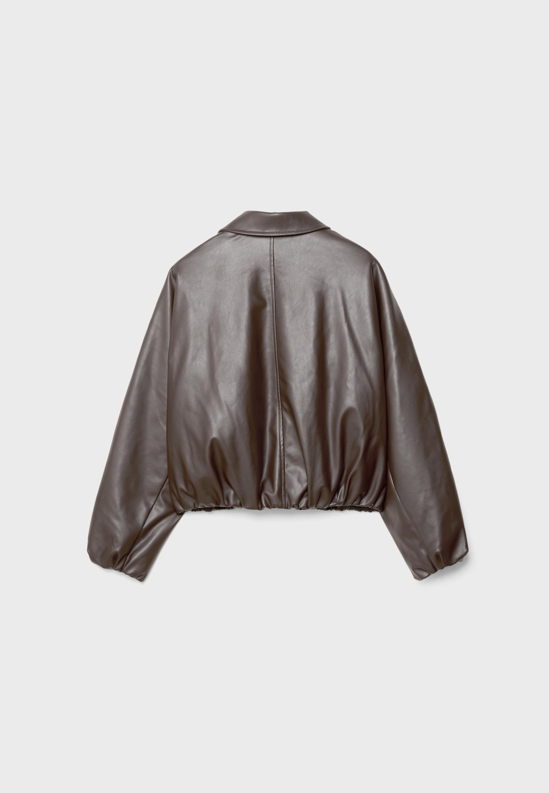 Padded leather effect bomber jacket — Brown