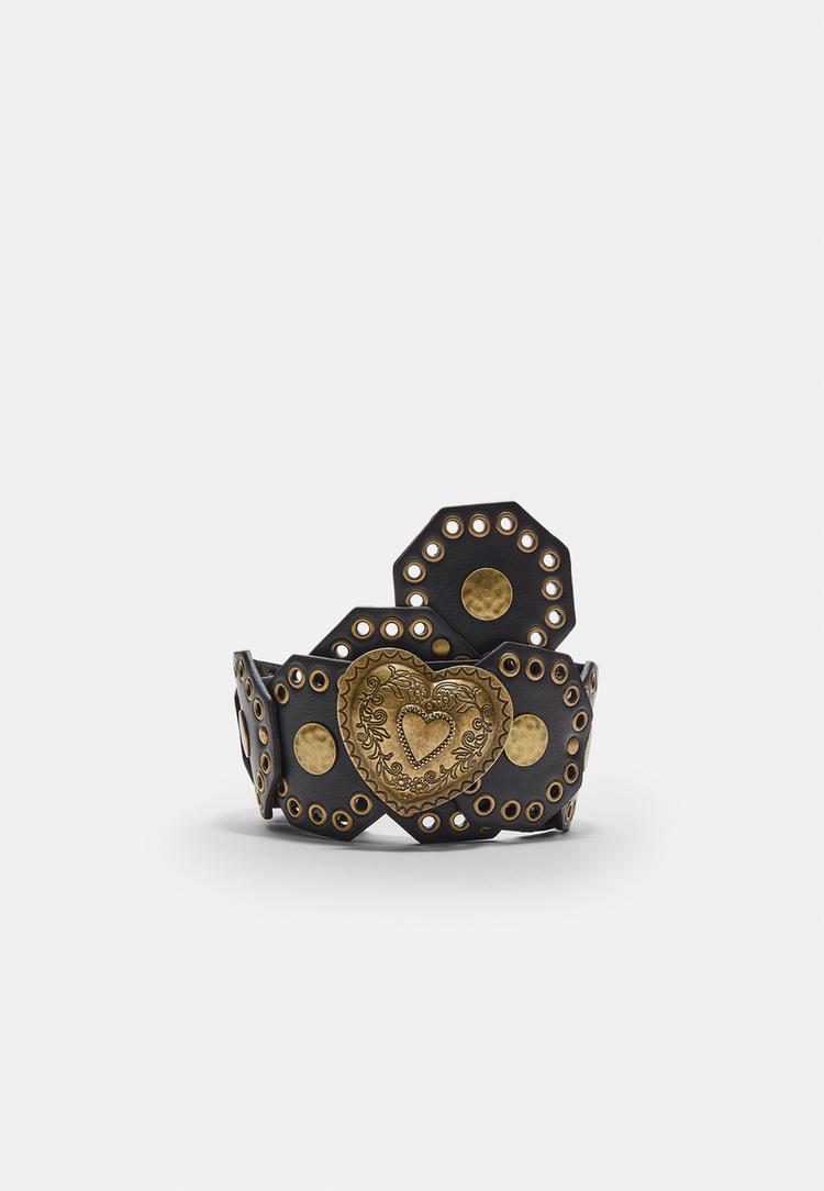 Stradivarius Curea Lată Cu Hexagoane Maro 70