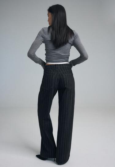 Straight wide-leg jeans with metallic thread stripes — BLACK DENIM WASH 5