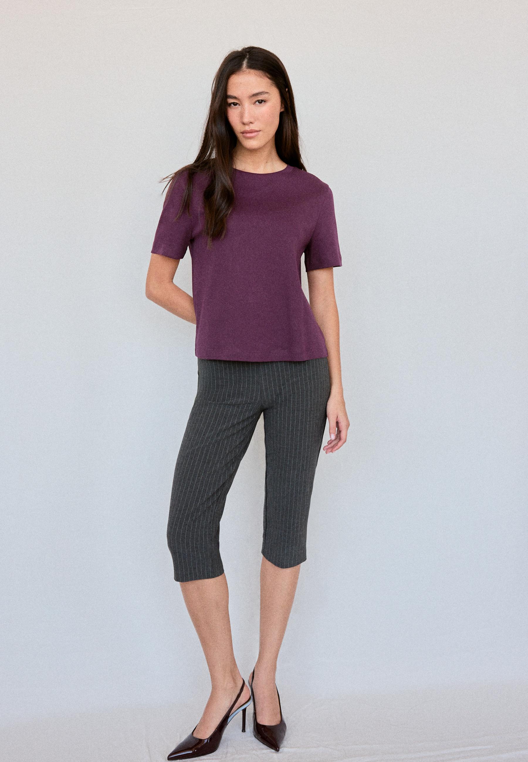 Stradivarius B01 Βασική Μπλούζα Regular Fit Heavy Weight Μωβ Xl