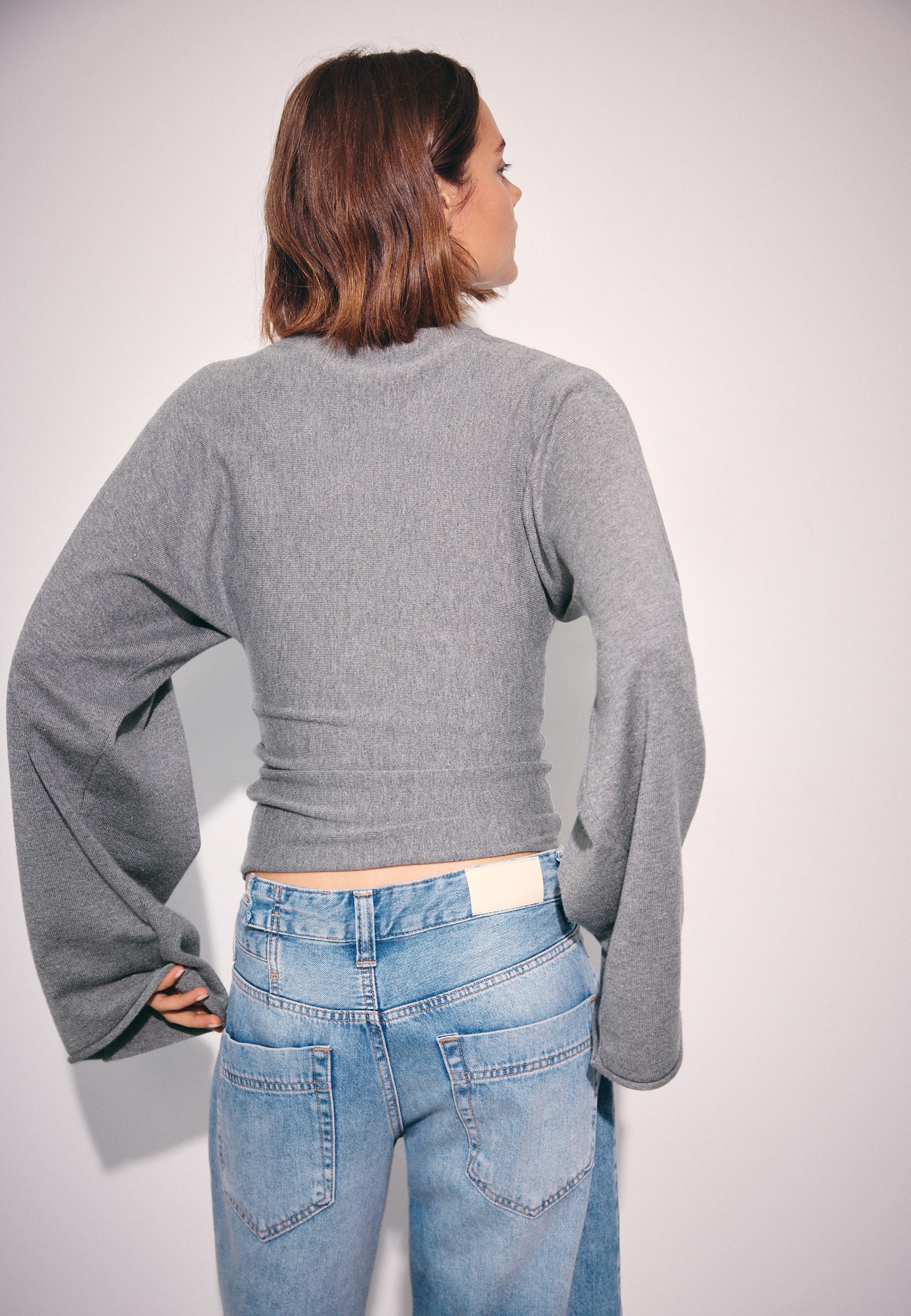 Stand collar knit jumper with kimono sleeves — Dark grey