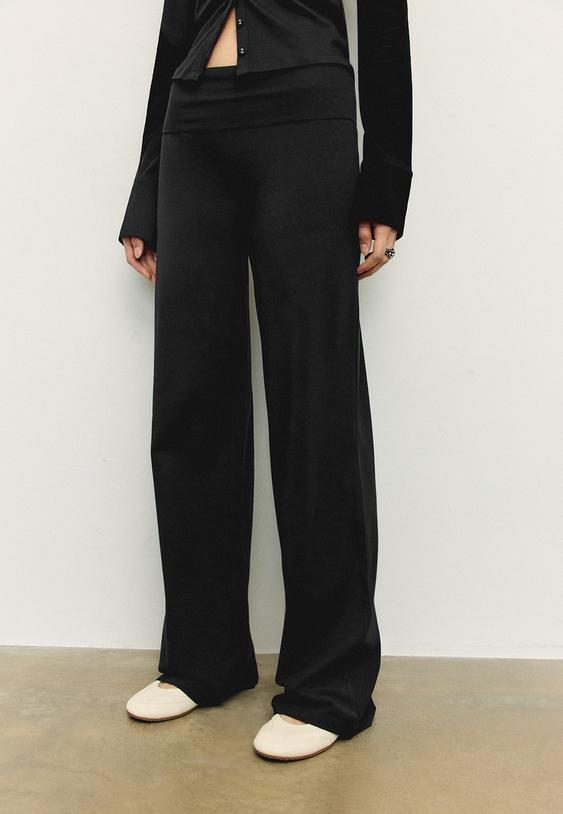 Stradivarius Mesh Trousers With Turn-Down Waist Black S