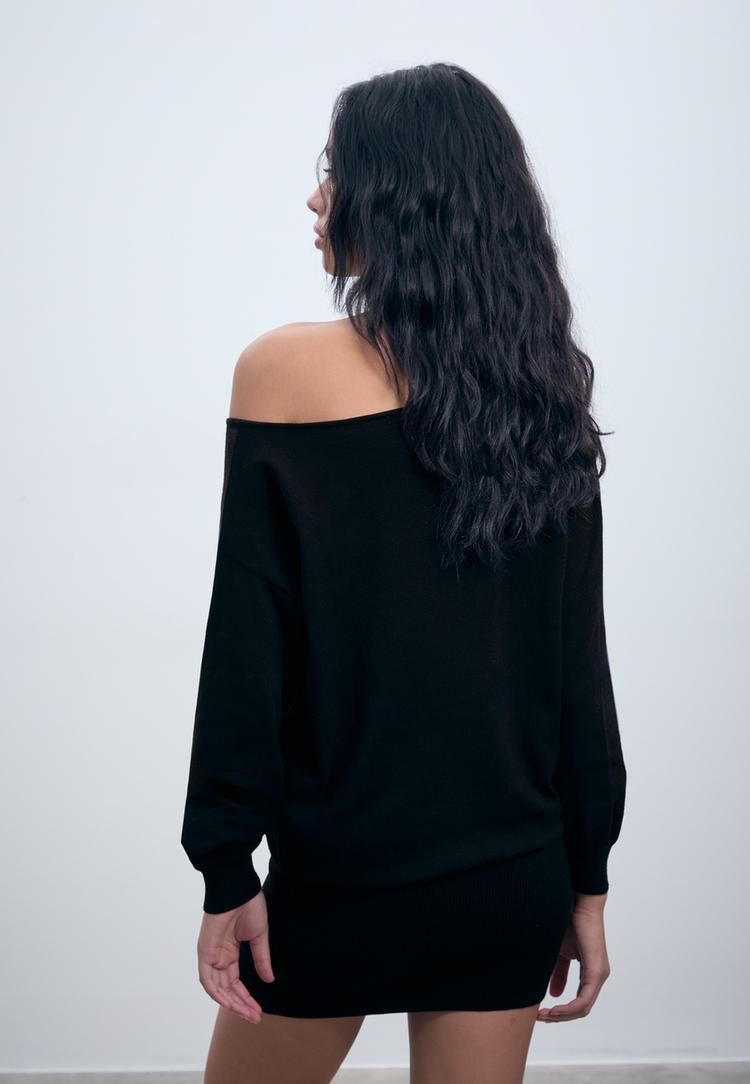 vestito corto in maglia scollo a barchetta