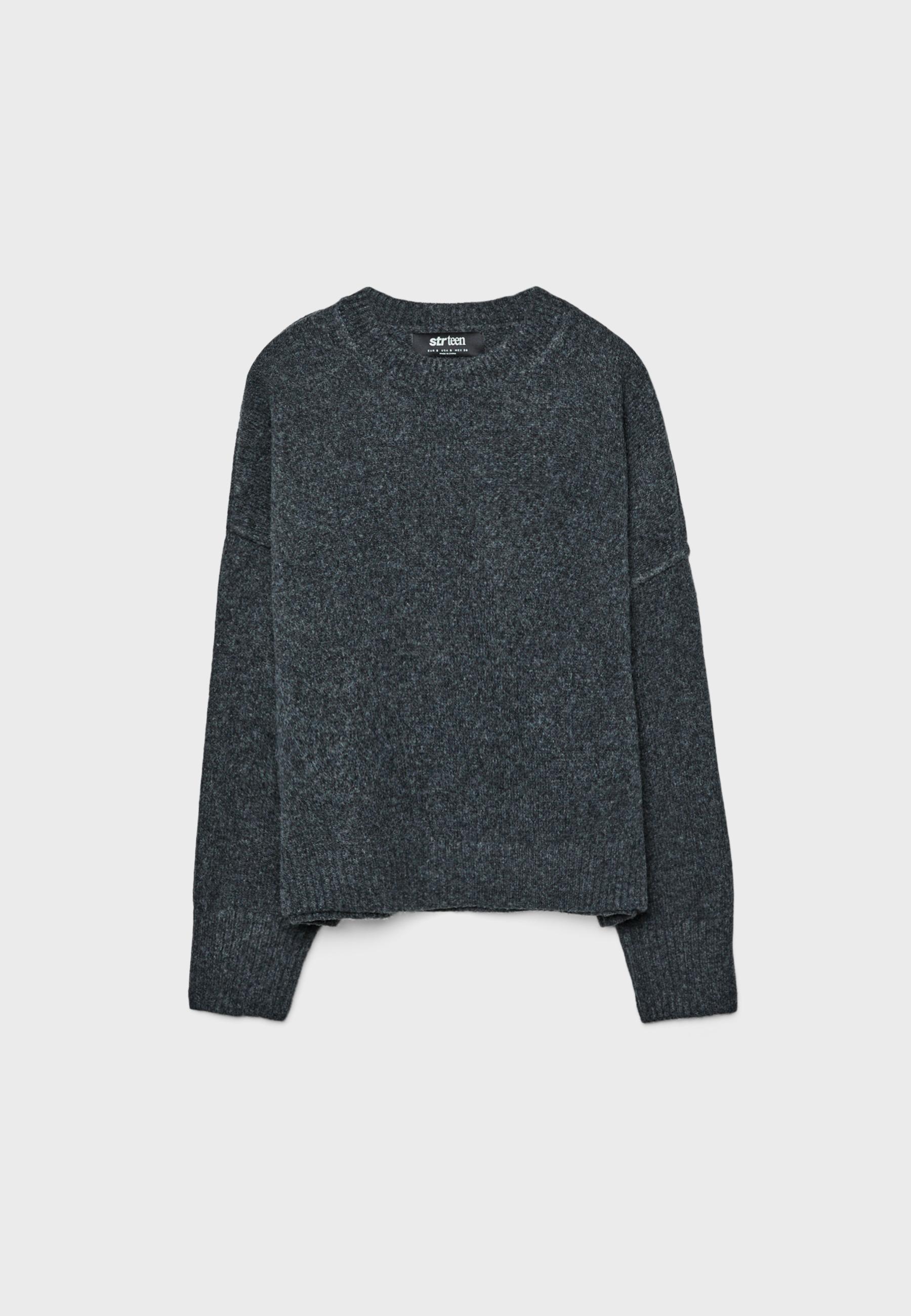 Round Neck Knitted Jumper — Dark grey