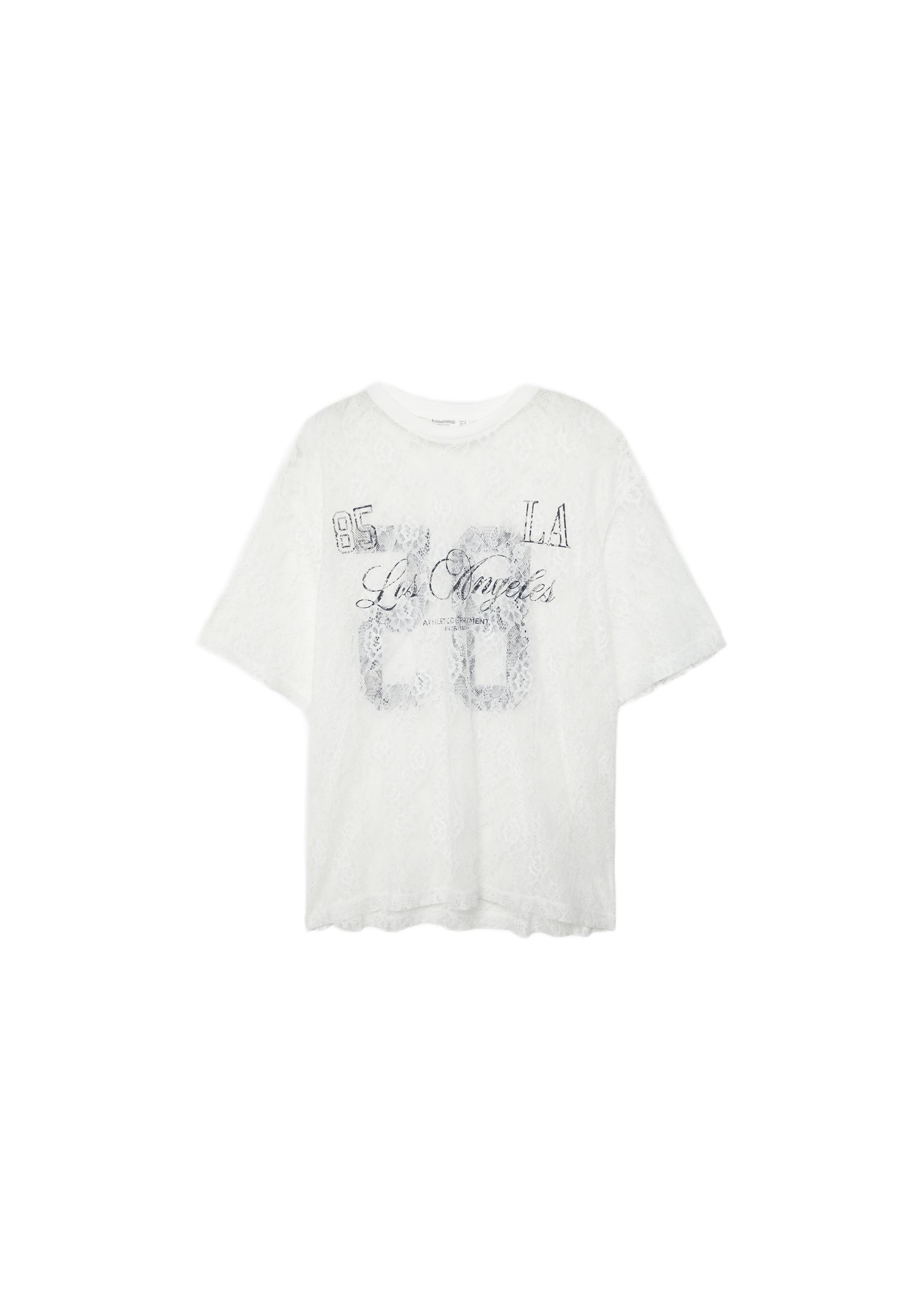 Oversize lace T-shirt with graphic detail — Ecru
