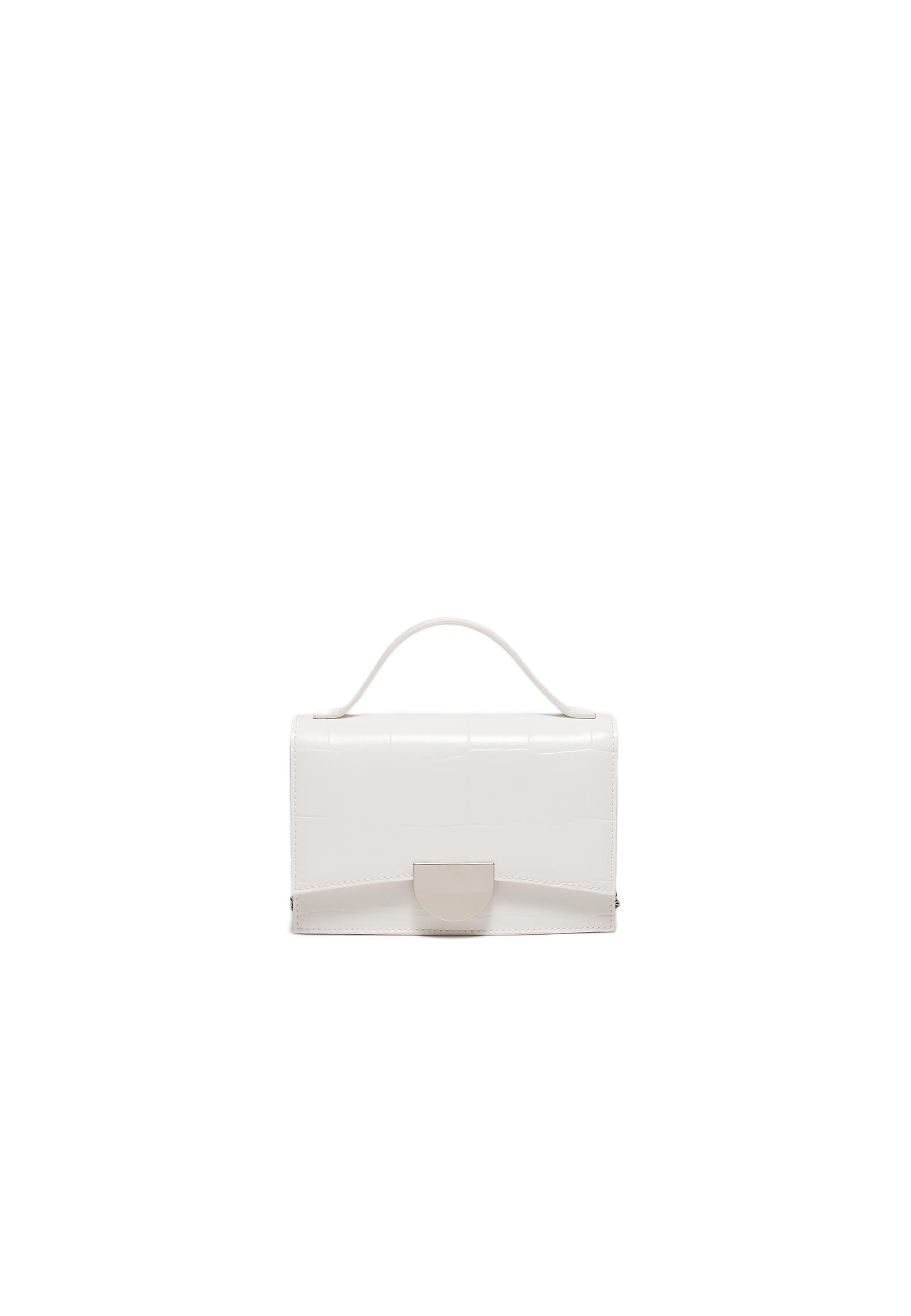 Mini rigid crossbody bag with coconut effect — White