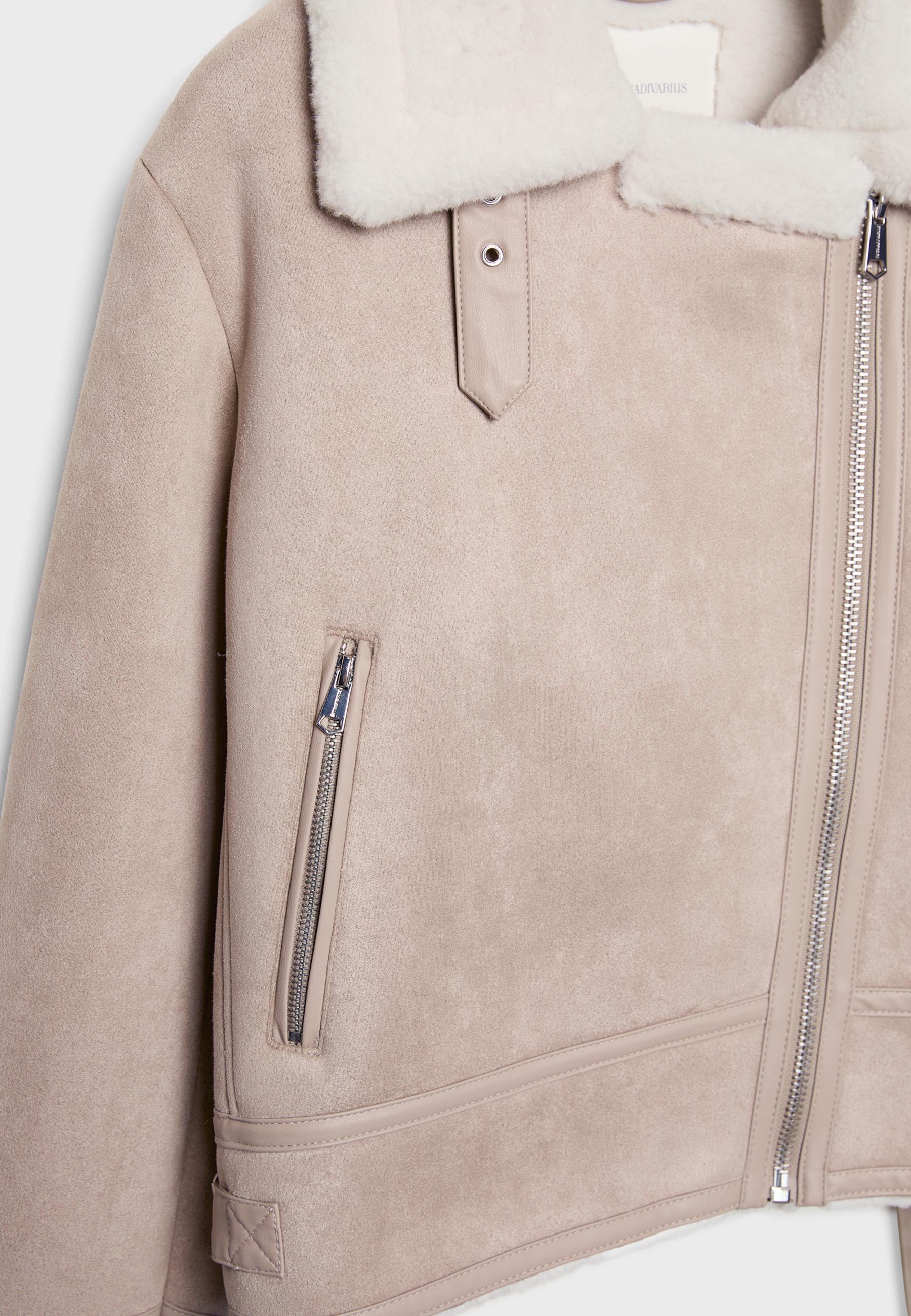 Faux suede biker jacket — Ecru