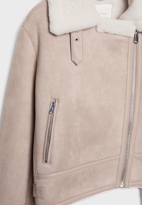 Suni Süet İçi Kürklü Biker Ceket - Görsel 10