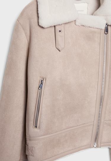 Faux suede double-faced biker jacket — Ecru 9